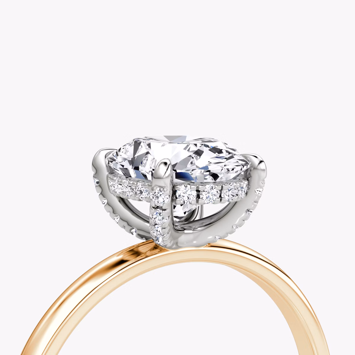The Classic Hidden Halo | Oval | 14k | Rose Gold and Platinum | bandAccent: Plain | bandWidth: large | prongStyle: Pavé | diamondOrientation: vertical | caratWeight: other