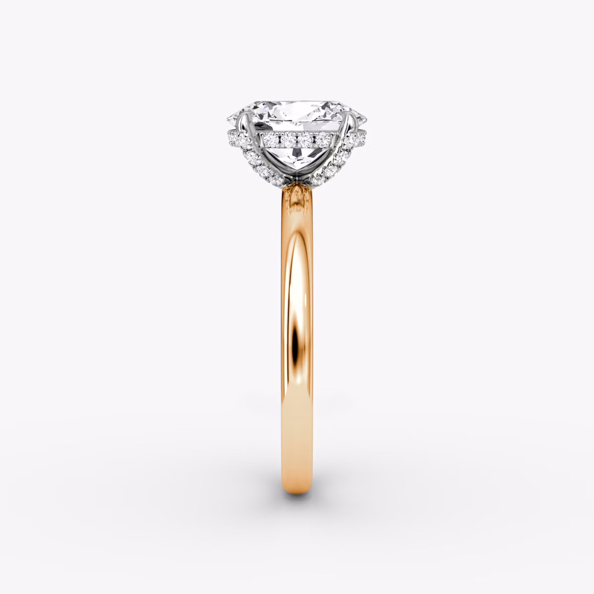 The Classic Hidden Halo | Oval | 14k | Rose Gold and Platinum | bandAccent: Plain | bandWidth: large | prongStyle: Pavé | diamondOrientation: vertical | caratWeight: other