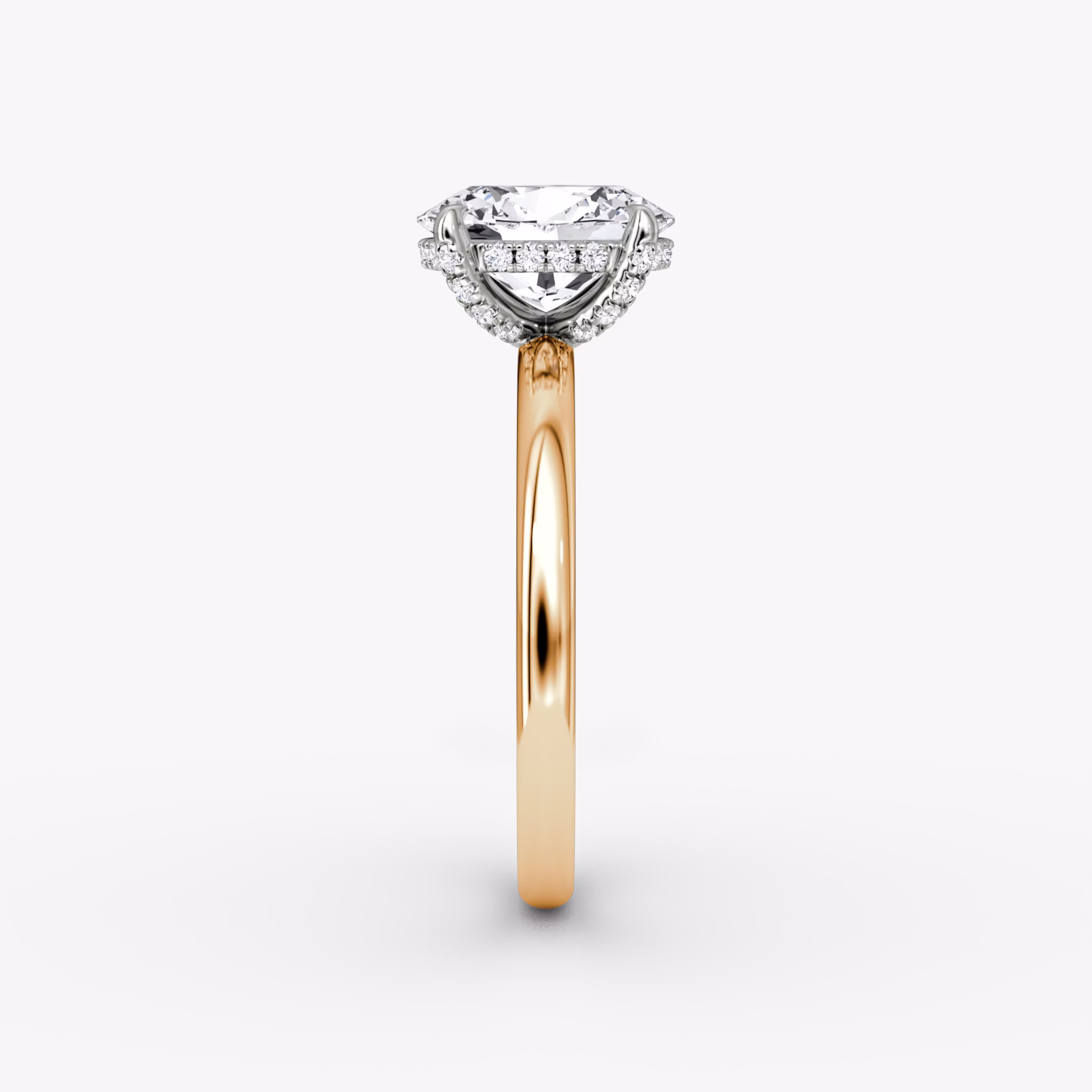 The Classic Hidden Halo | Oval | 14k | Rose Gold and Platinum | bandAccent: Plain | bandWidth: large | prongStyle: Pavé | diamondOrientation: vertical | caratWeight: other