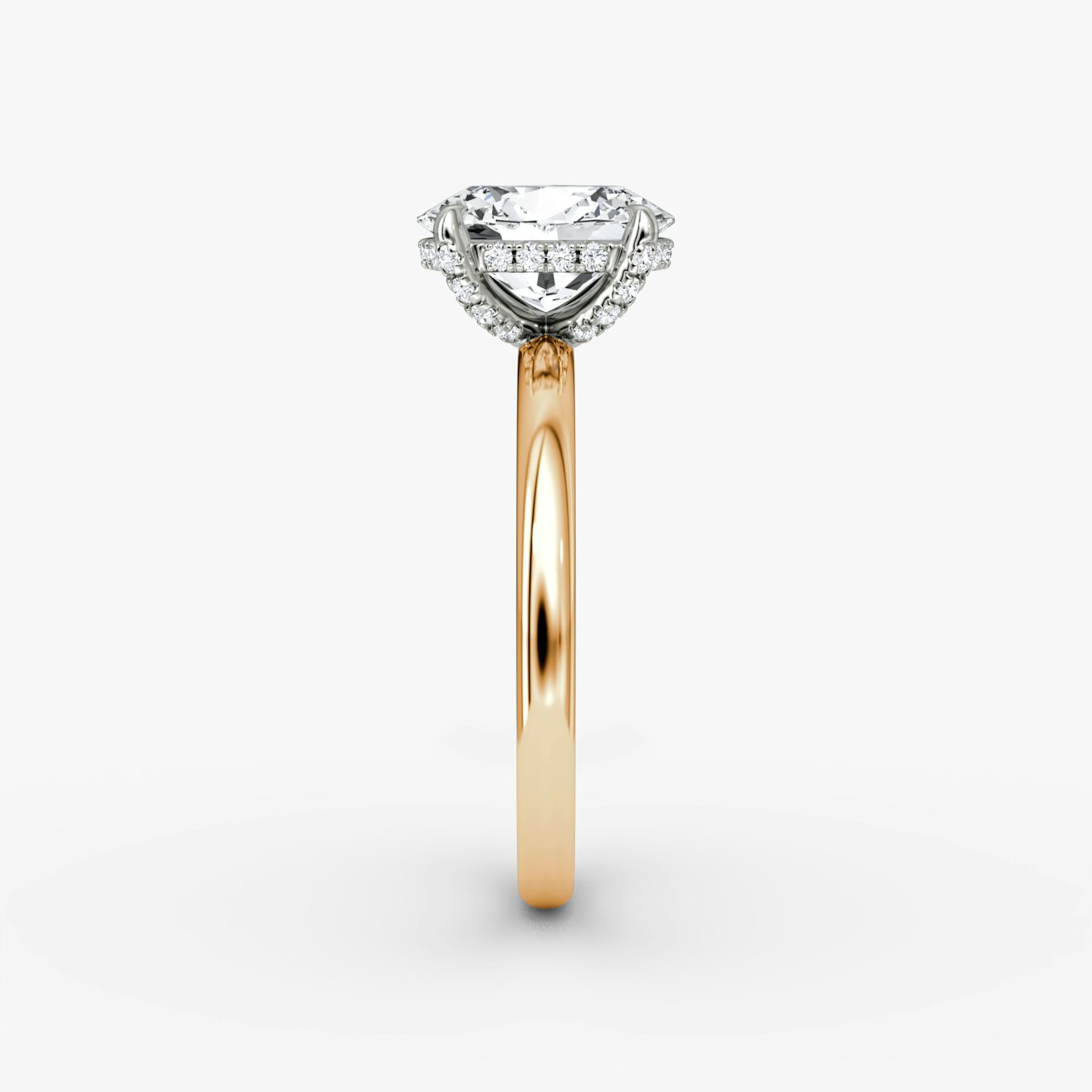 The Classic Hidden Halo | Oval | 14k | Rose Gold and Platinum | bandAccent: Plain | bandWidth: large | prongStyle: Pavé | diamondOrientation: vertical | caratWeight: other