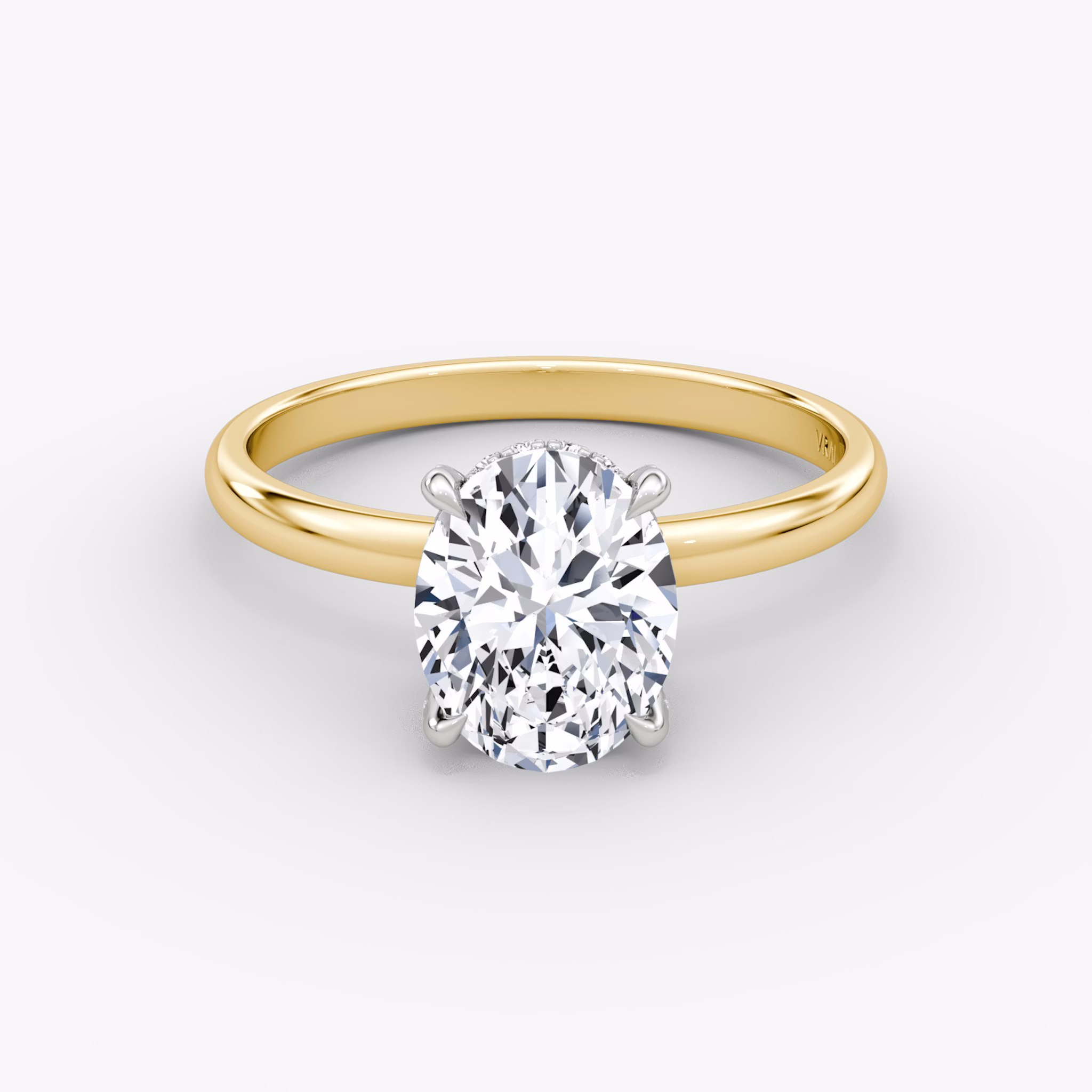 The Classic Hidden Halo | Oval | 18k | Yellow Gold and Platinum | bandAccent: Plain | bandWidth: large | prongStyle: Pavé | diamondOrientation: vertical | caratWeight: other