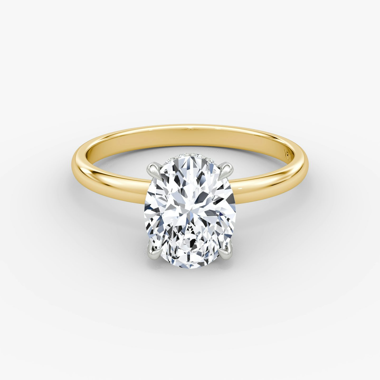 The Classic Hidden Halo | Oval | 18k | Yellow Gold and Platinum | bandAccent: Plain | bandWidth: large | prongStyle: Pavé | diamondOrientation: vertical | caratWeight: other