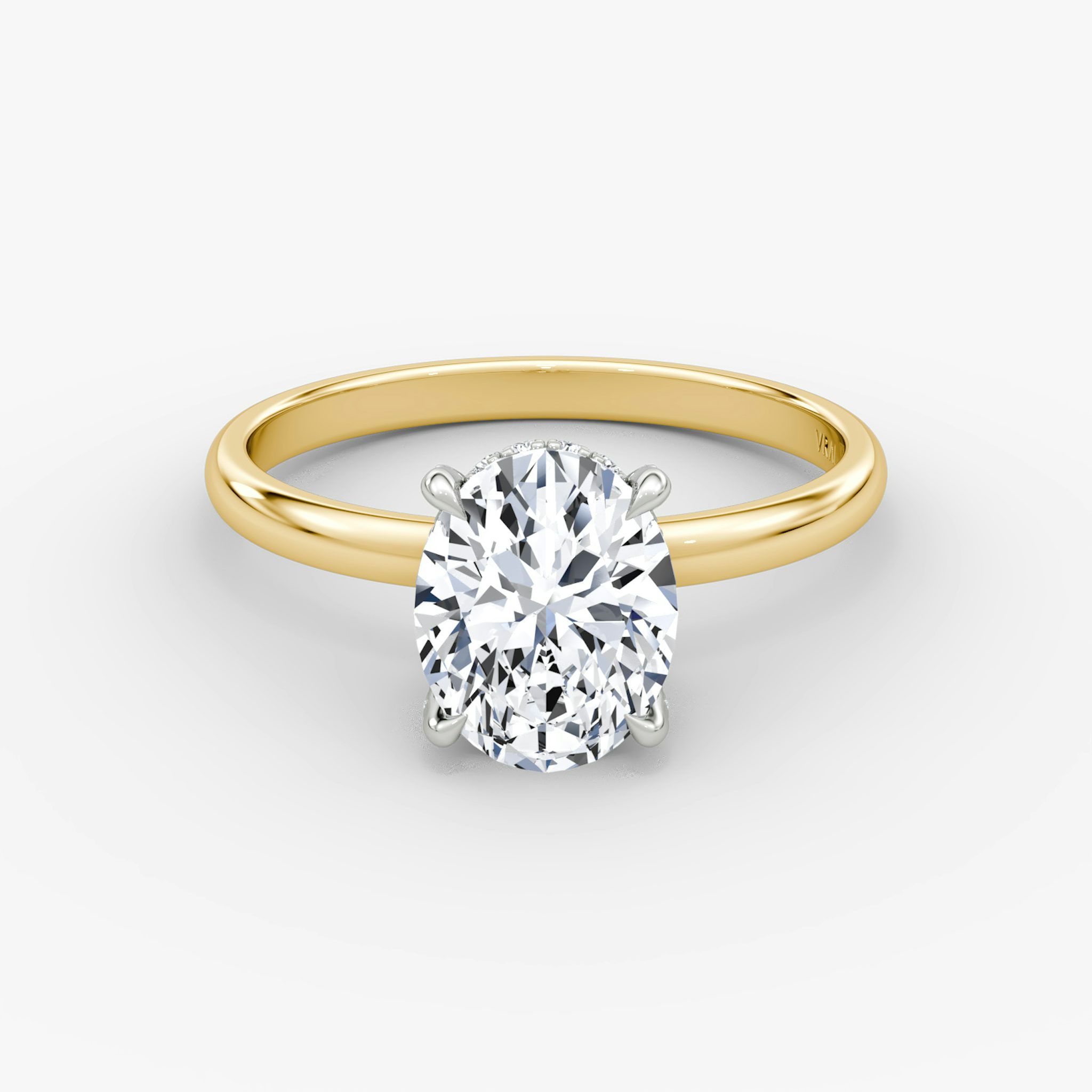 The Classic Hidden Halo | Oval | 18k | Yellow Gold and Platinum | bandAccent: Plain | bandWidth: large | prongStyle: Pavé | diamondOrientation: vertical | caratWeight: other