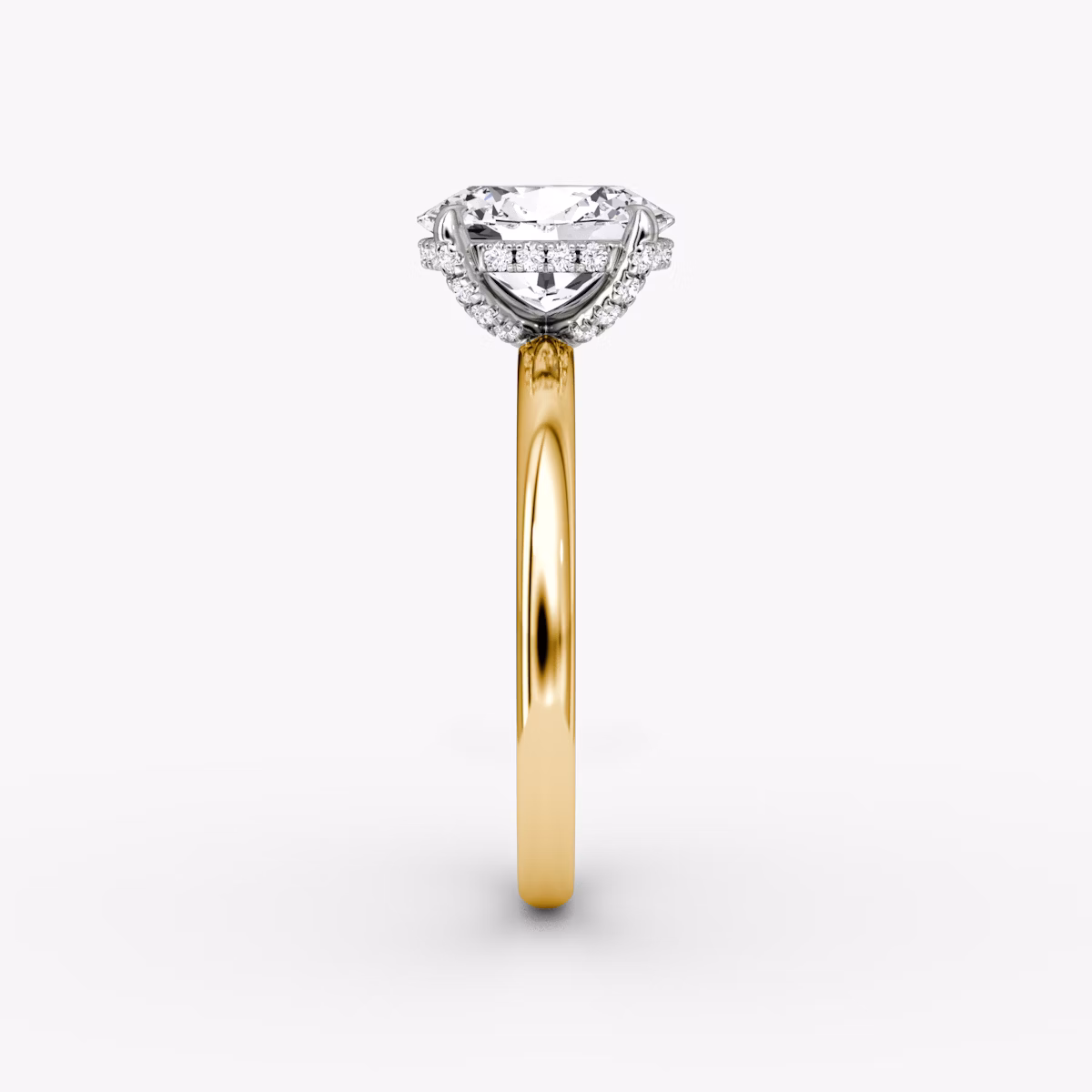 The Classic Hidden Halo | Oval | 18k | Yellow Gold and Platinum | bandAccent: Plain | bandWidth: large | prongStyle: Pavé | diamondOrientation: vertical | caratWeight: other