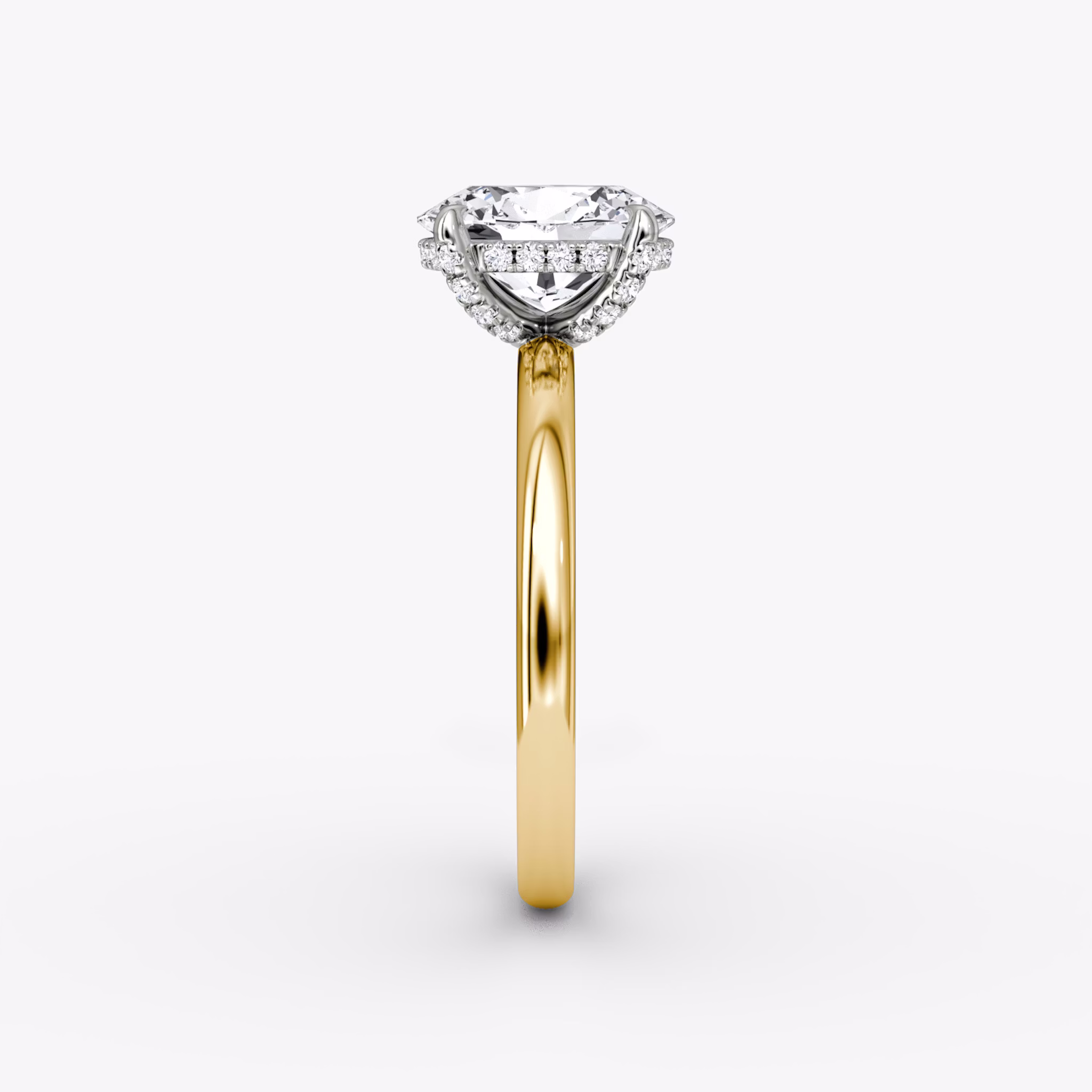 The Classic Hidden Halo | Oval | 18k | Yellow Gold and Platinum | bandAccent: Plain | bandWidth: large | prongStyle: Pavé | diamondOrientation: vertical | caratWeight: other