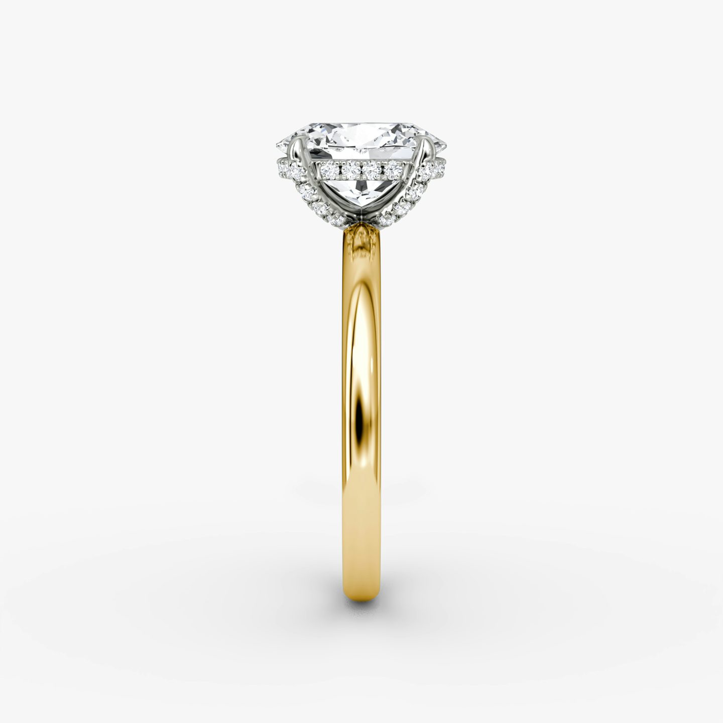 The Classic Hidden Halo | Oval | 18k | Yellow Gold and Platinum | bandAccent: Plain | bandWidth: large | prongStyle: Pavé | diamondOrientation: vertical | caratWeight: other