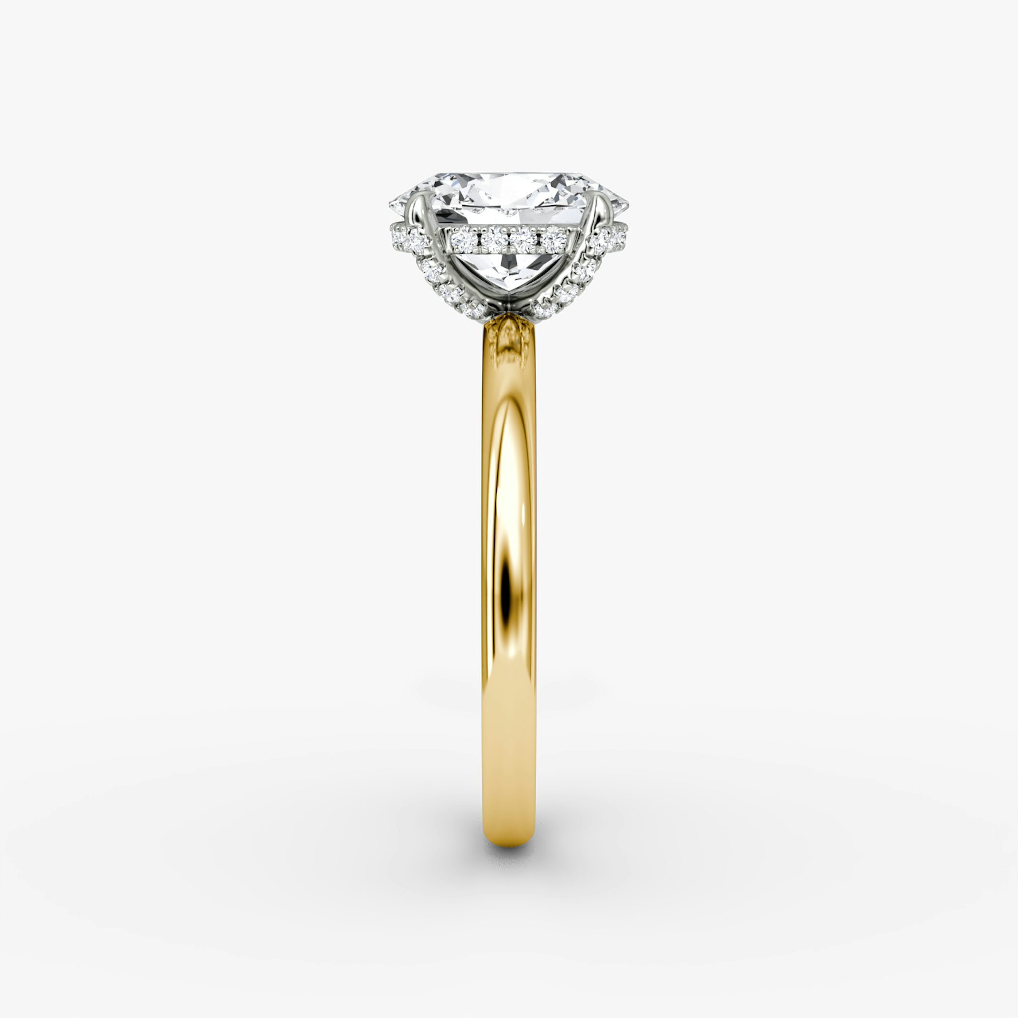 The Classic Hidden Halo | Oval | 18k | Yellow Gold and Platinum | bandAccent: Plain | bandWidth: large | prongStyle: Pavé | diamondOrientation: vertical | caratWeight: other