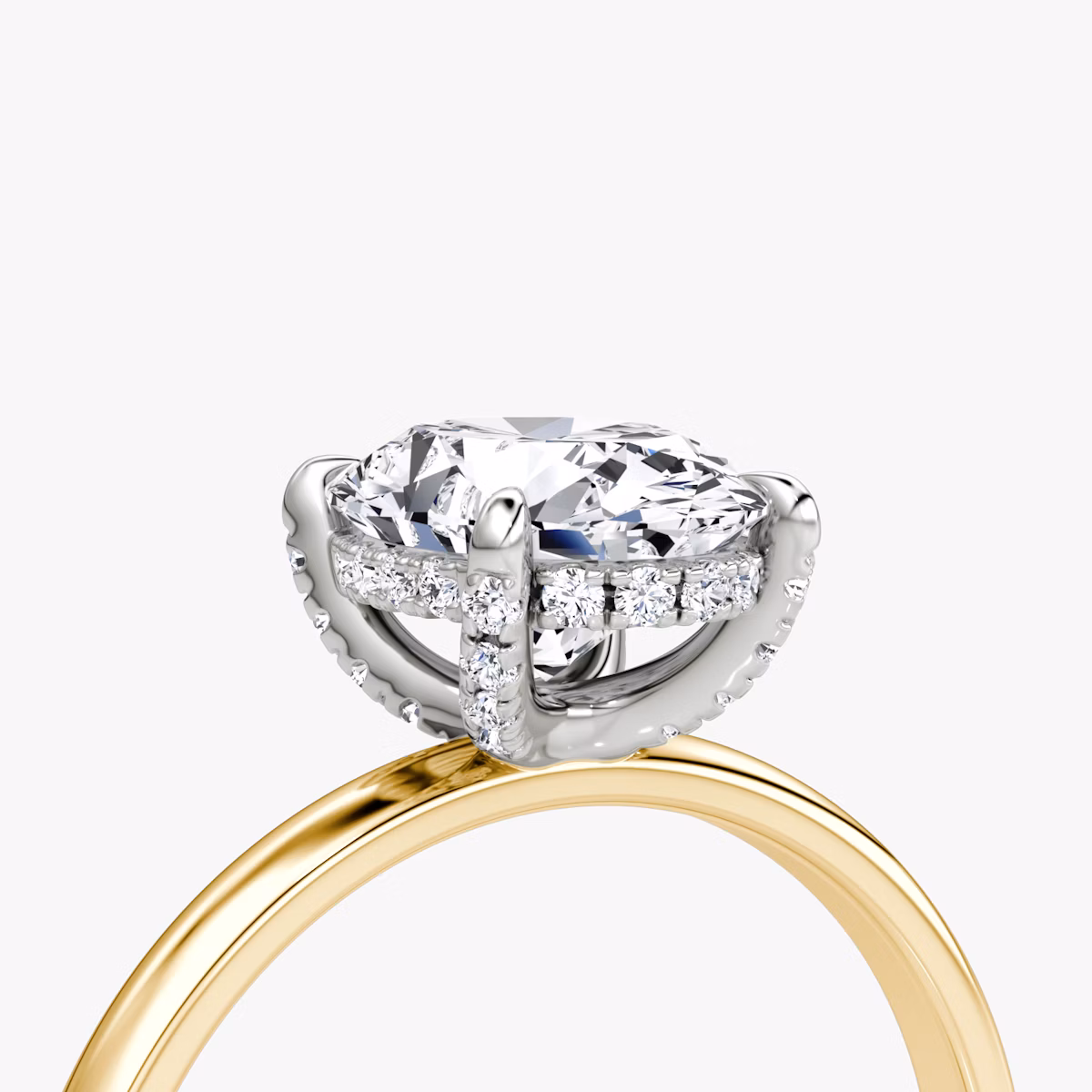 The Classic Hidden Halo | Oval | 18k | Yellow Gold and Platinum | bandAccent: Plain | bandWidth: large | prongStyle: Pavé | diamondOrientation: vertical | caratWeight: other