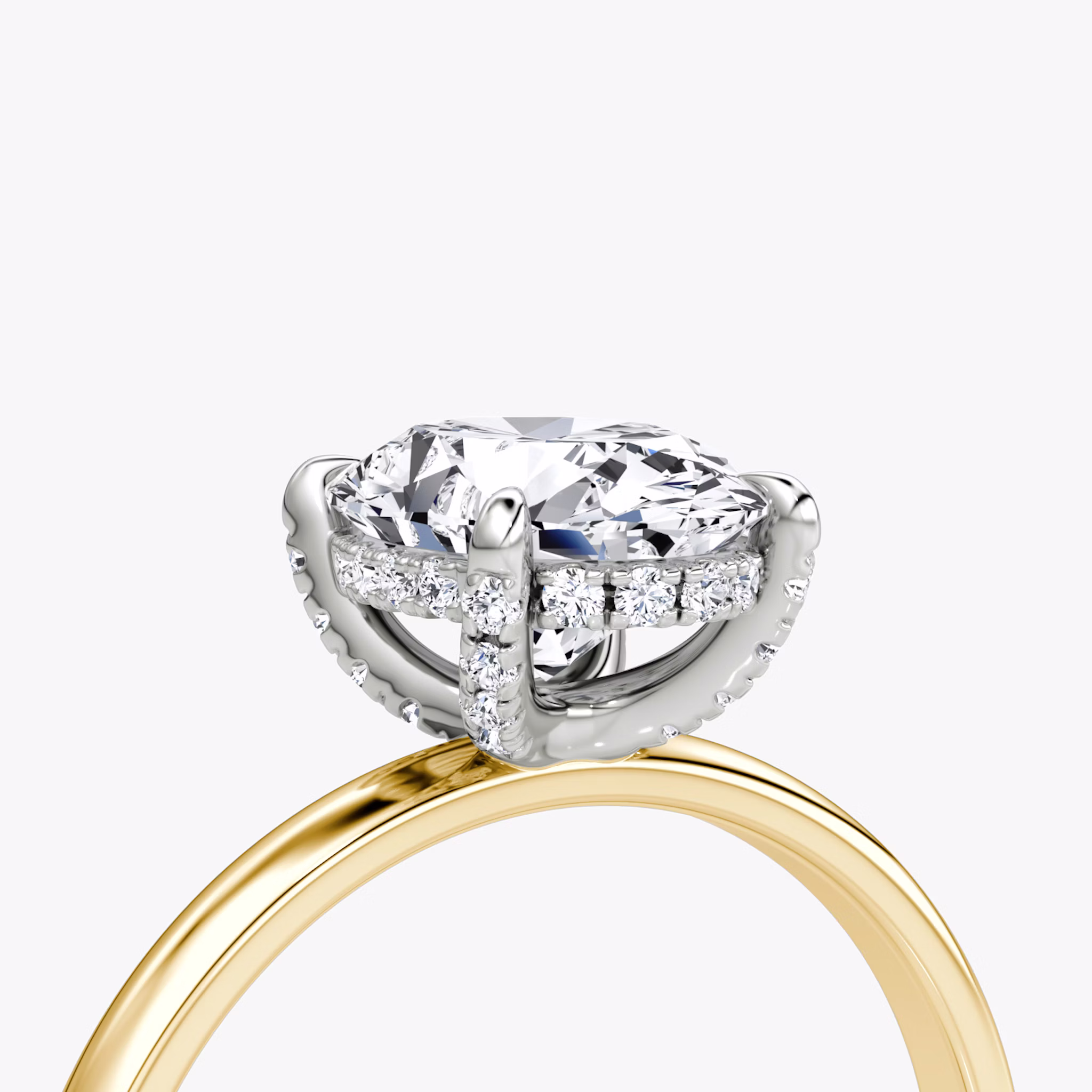 The Classic Hidden Halo | Oval | 18k | Yellow Gold and Platinum | bandAccent: Plain | bandWidth: large | prongStyle: Pavé | diamondOrientation: vertical | caratWeight: other