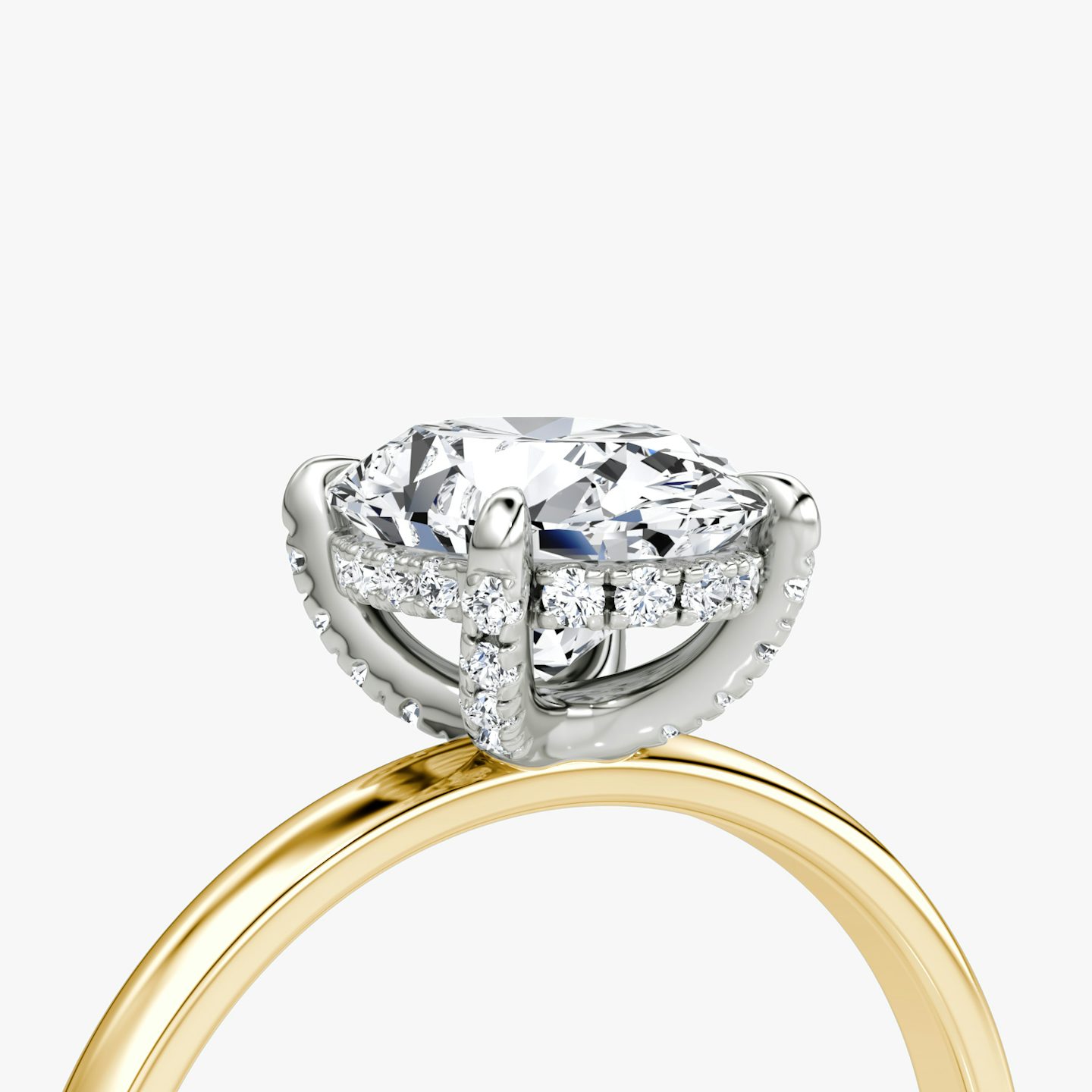 The Classic Hidden Halo | Oval | 18k | Yellow Gold and Platinum | bandAccent: Plain | bandWidth: large | prongStyle: Pavé | diamondOrientation: vertical | caratWeight: other