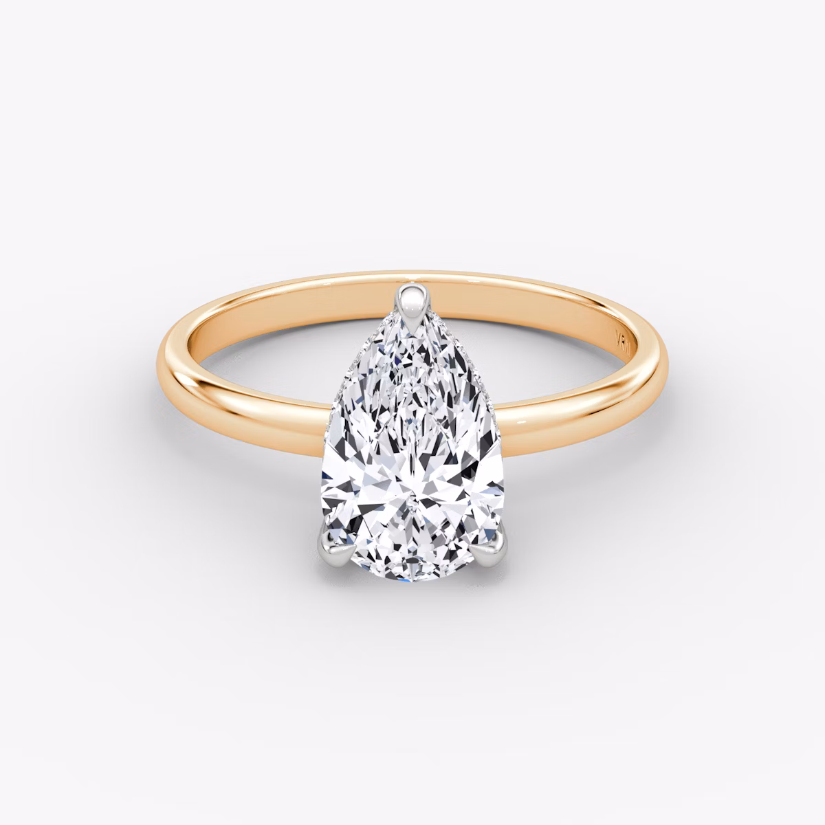 The Classic Hidden Halo | Pear | 14k | Rose Gold and Platinum | bandAccent: Plain | bandWidth: large | prongStyle: Pavé | diamondOrientation: vertical | caratWeight: other