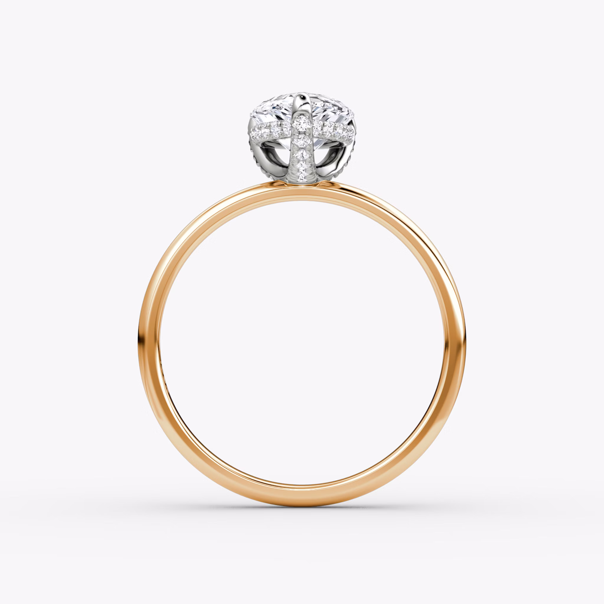 The Classic Hidden Halo | Pear | 14k | Rose Gold and Platinum | bandAccent: Plain | bandWidth: large | prongStyle: Pavé | diamondOrientation: vertical | caratWeight: other