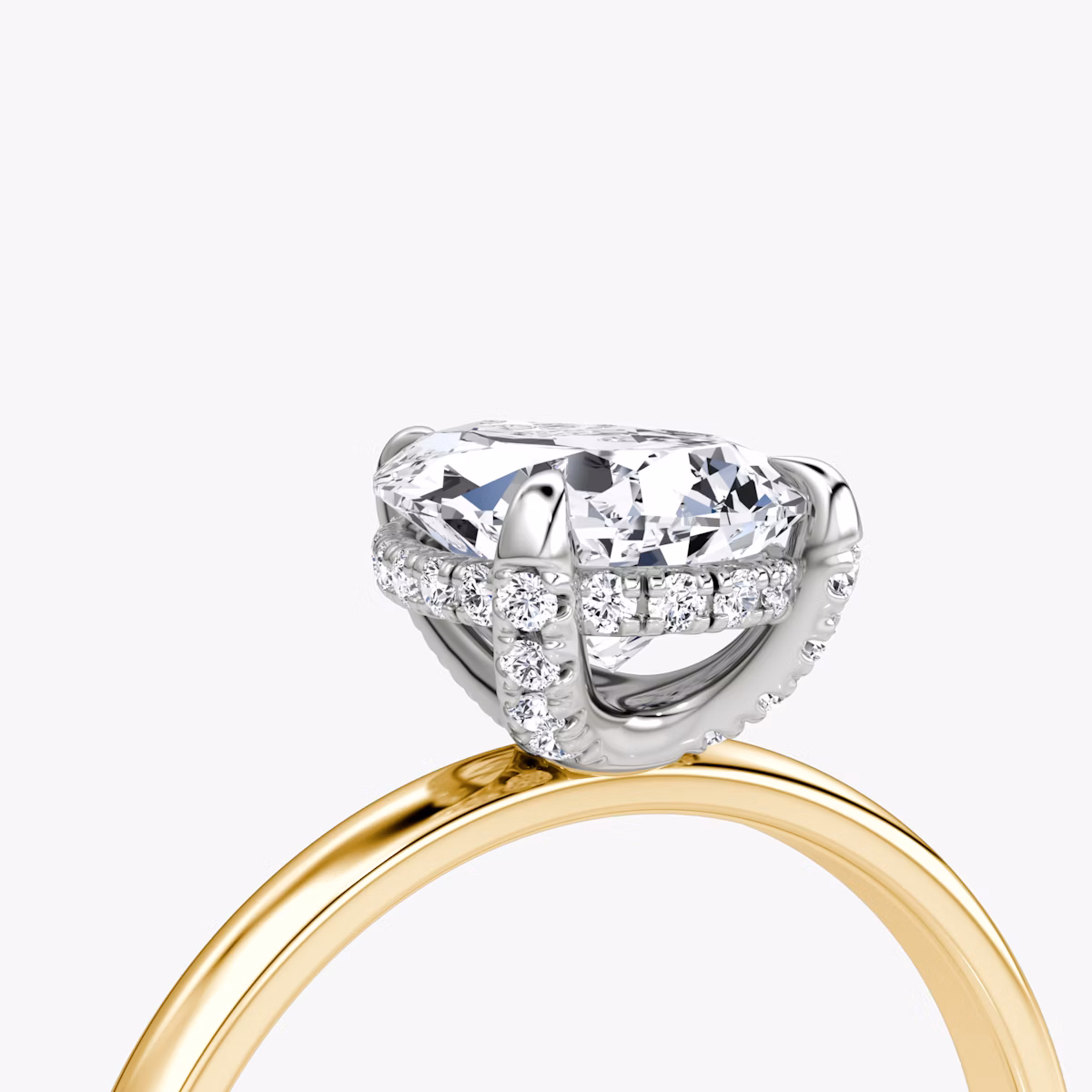 The Classic Hidden Halo | Pear | 18k | Yellow Gold and Platinum | bandAccent: Plain | bandWidth: large | prongStyle: Pavé | diamondOrientation: vertical | caratWeight: other