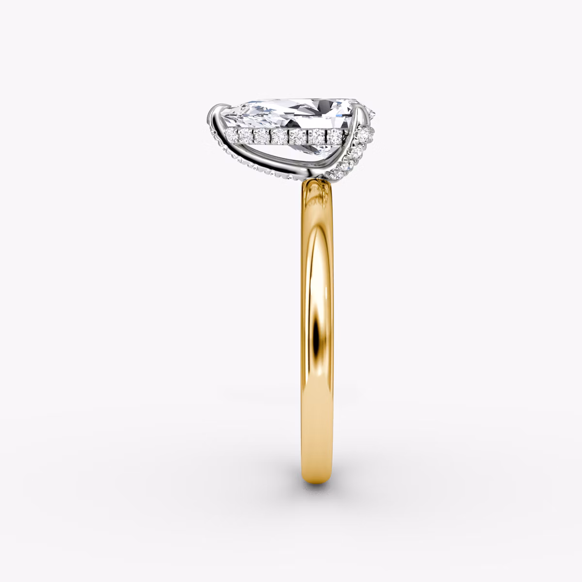 The Classic Hidden Halo | Pear | 18k | Yellow Gold and Platinum | bandAccent: Plain | bandWidth: large | prongStyle: Pavé | diamondOrientation: vertical | caratWeight: other