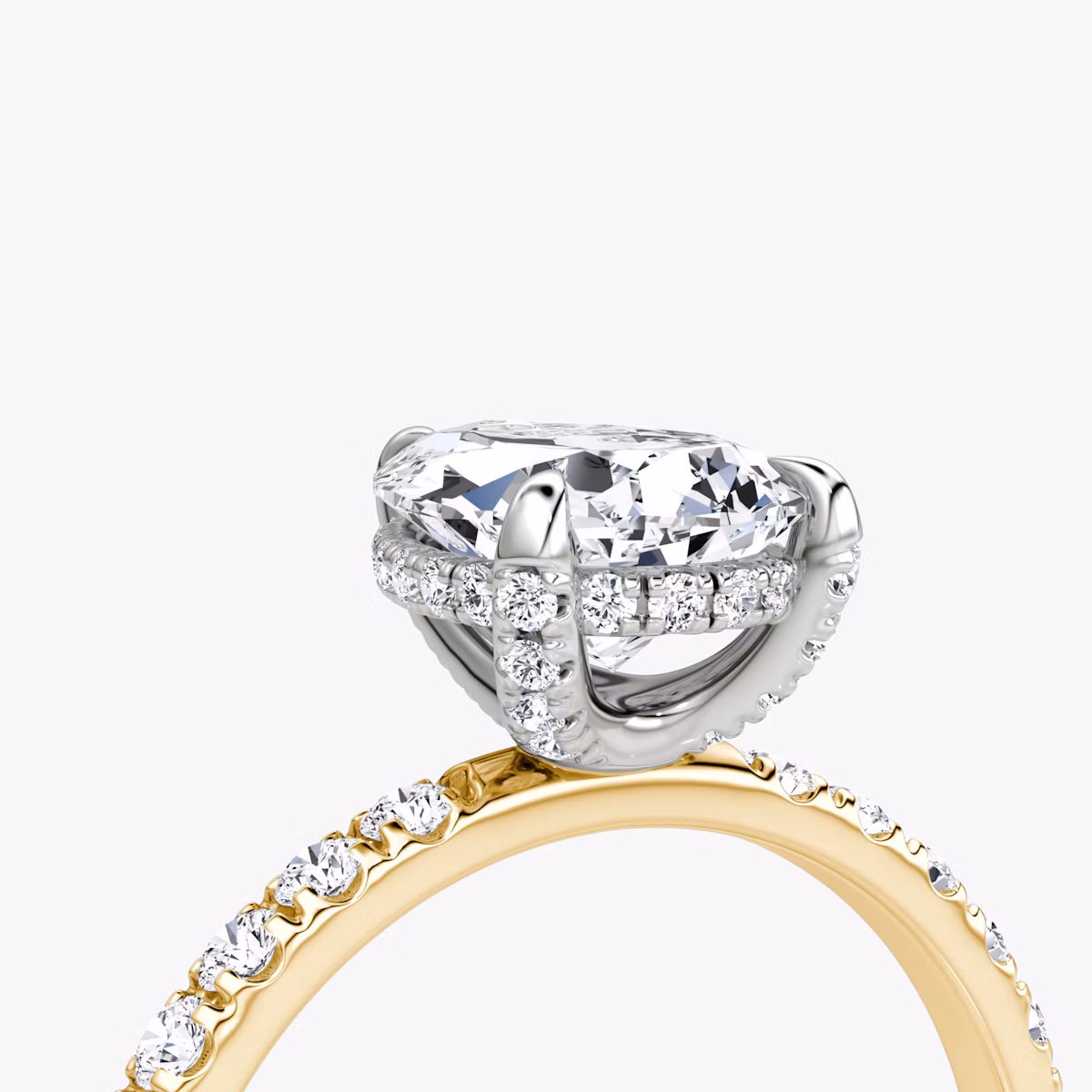 The Classic Hidden Halo | Pear | 18k | Yellow Gold and Platinum | bandAccent: Pavé | bandWidth: large | prongStyle: Pavé | diamondOrientation: vertical | caratWeight: other