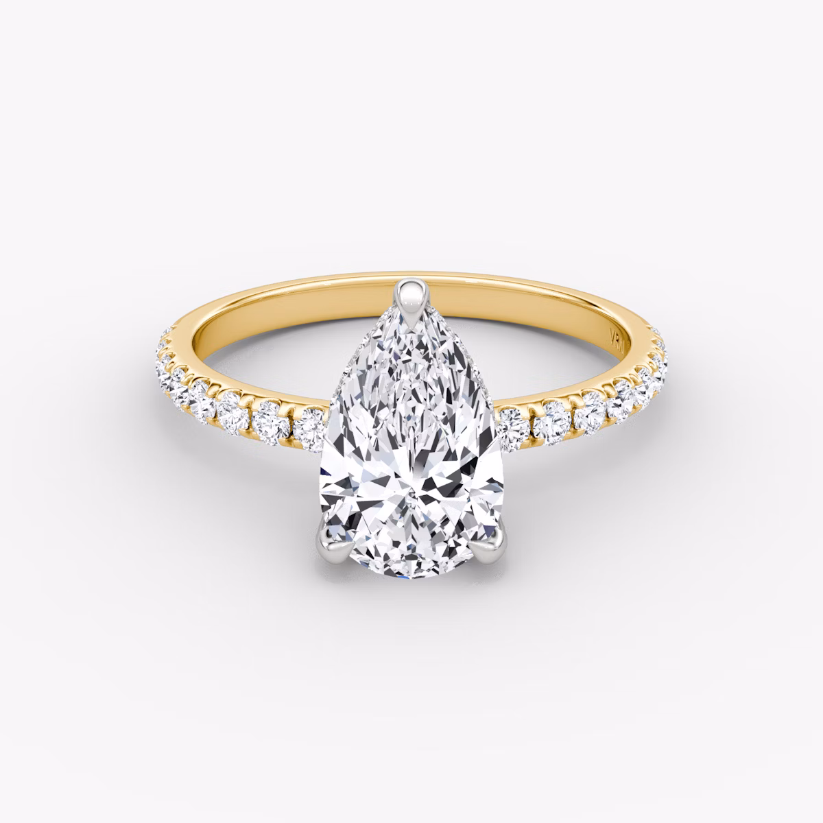 The Classic Hidden Halo | Pear | 18k | Yellow Gold and Platinum | bandAccent: Pavé | bandWidth: large | prongStyle: Pavé | diamondOrientation: vertical | caratWeight: other
