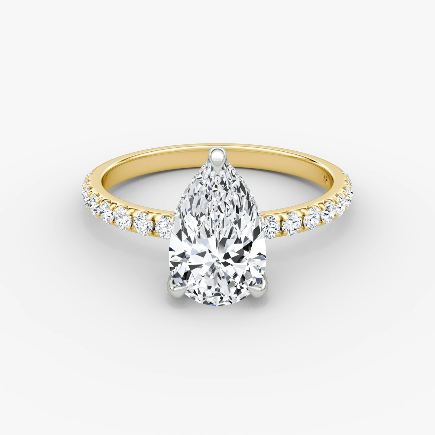 The Classic Hidden Halo | Pear | 18k | Yellow Gold and Platinum | bandAccent: Pavé | bandWidth: large | prongStyle: Pavé | diamondOrientation: vertical | caratWeight: other