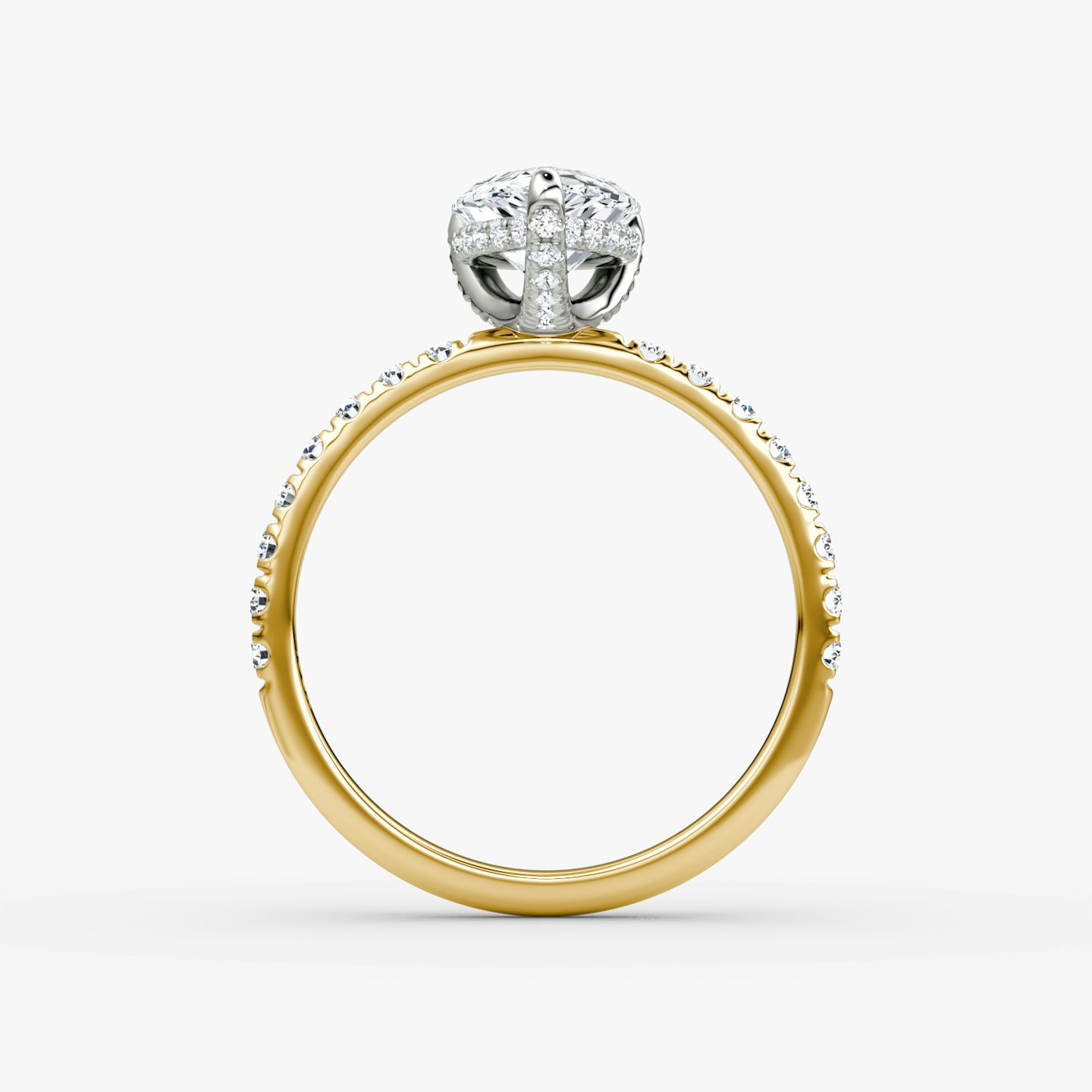 The Classic Hidden Halo | Pear | 18k | Yellow Gold and Platinum | bandAccent: Pavé | bandWidth: large | prongStyle: Pavé | diamondOrientation: vertical | caratWeight: other