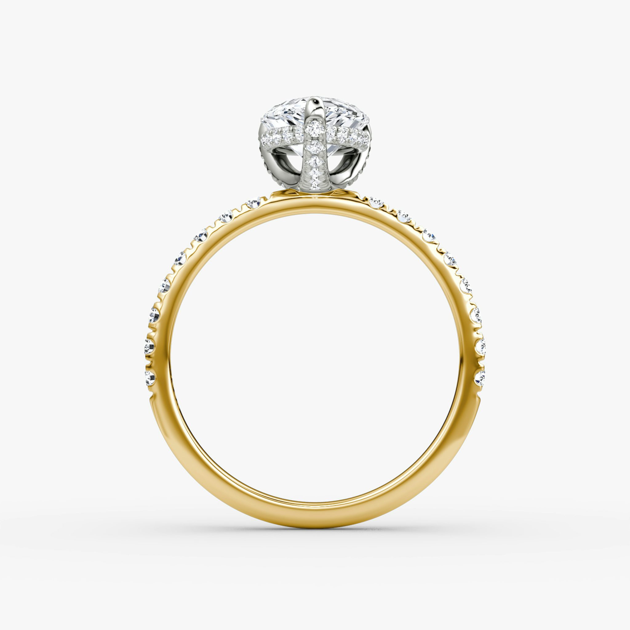 The Classic Hidden Halo | Pear | 18k | Yellow Gold and Platinum | bandAccent: Pavé | bandWidth: large | prongStyle: Pavé | diamondOrientation: vertical | caratWeight: other