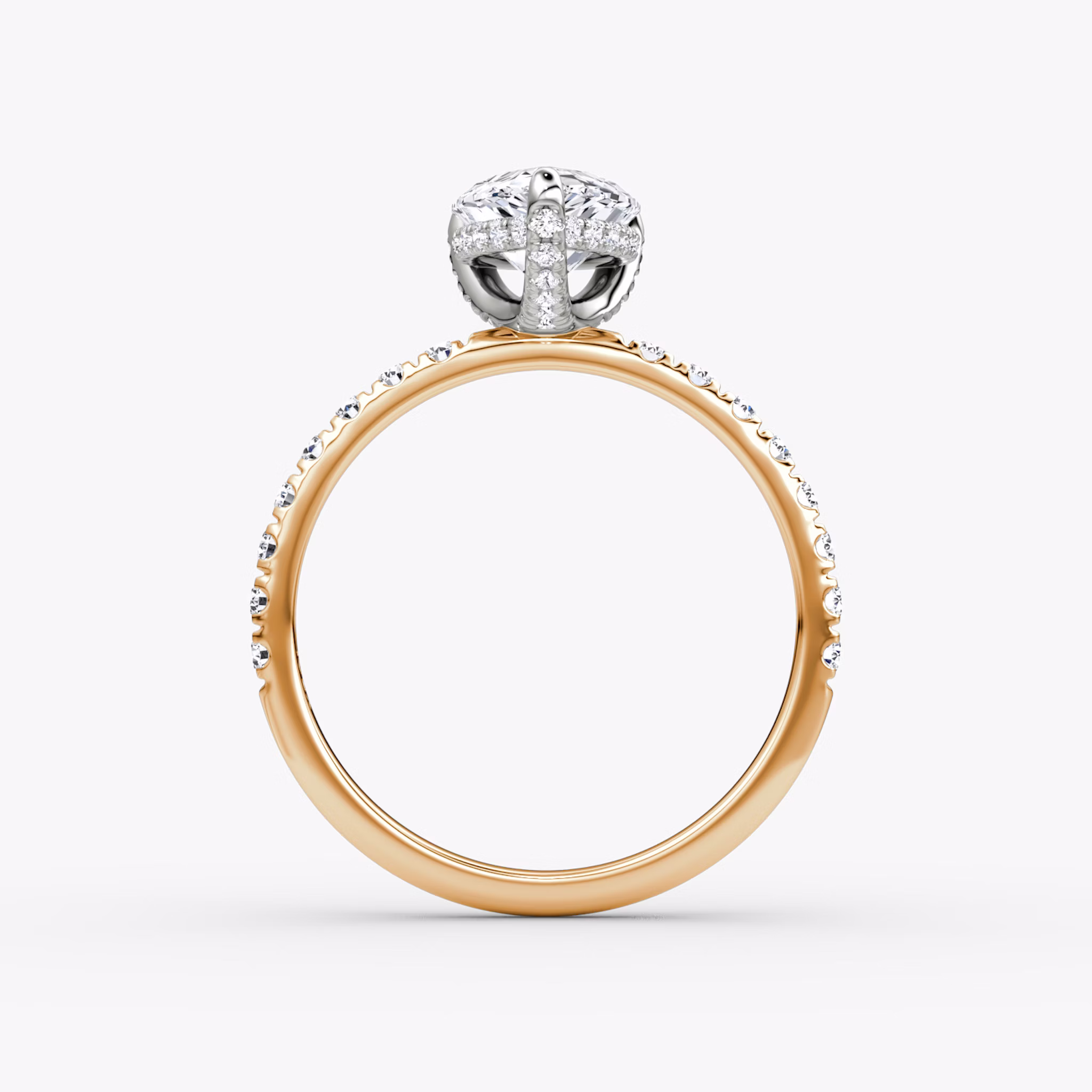 The Classic Hidden Halo | Pear | 14k | Rose Gold and Platinum | bandAccent: Pavé | bandWidth: large | prongStyle: Pavé | diamondOrientation: vertical | caratWeight: other