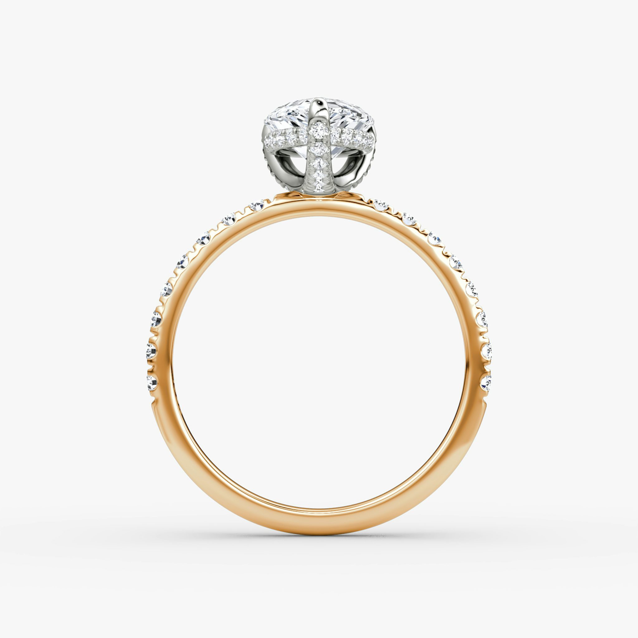 The Classic Hidden Halo | Pear | 14k | Rose Gold and Platinum | bandAccent: Pavé | bandWidth: large | prongStyle: Pavé | diamondOrientation: vertical | caratWeight: other