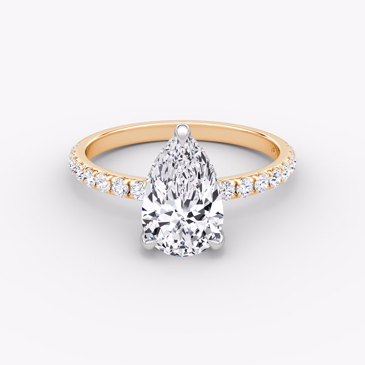 The Classic Hidden Halo | Pear | 14k | Rose Gold and Platinum | bandAccent: Pavé | bandWidth: large | prongStyle: Pavé | diamondOrientation: vertical | caratWeight: other
