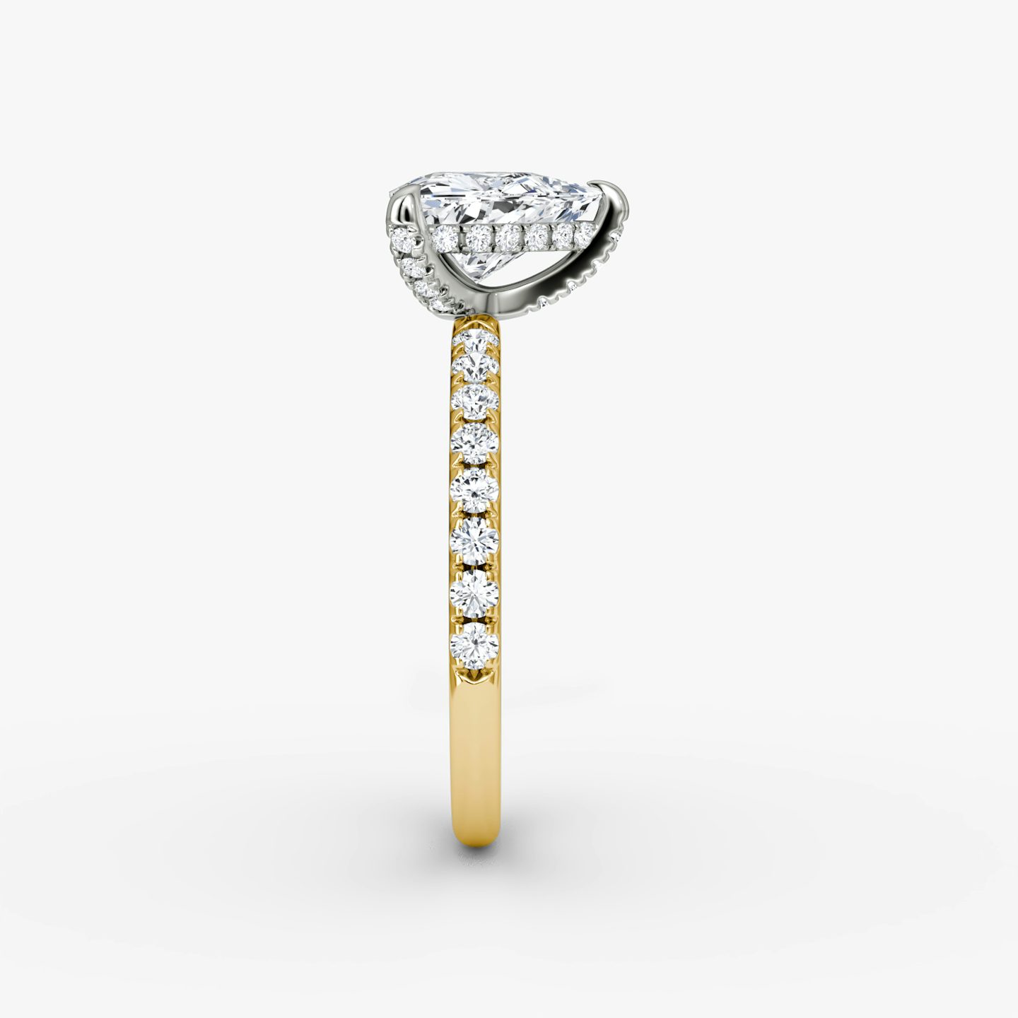 The Classic Hidden Halo | Trillion | 18k | Yellow Gold and Platinum | bandAccent: Pavé | bandWidth: large | prongStyle: Pavé | diamondOrientation: vertical | caratWeight: other