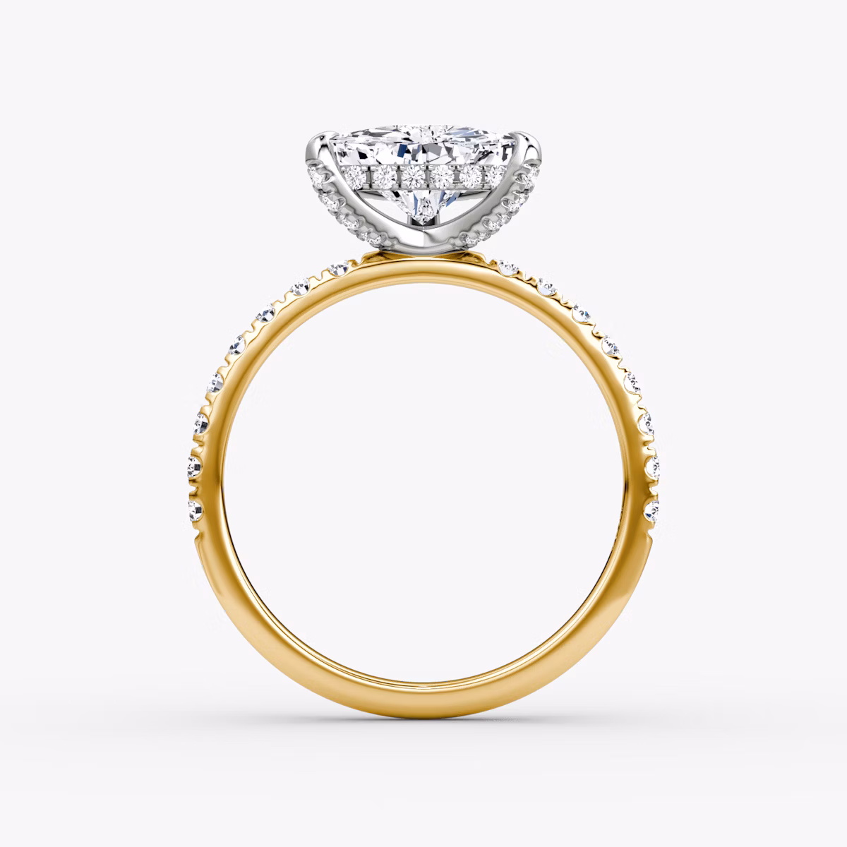 The Classic Hidden Halo | Trillion | 18k | Yellow Gold and Platinum | bandAccent: Pavé | bandWidth: large | prongStyle: Pavé | diamondOrientation: vertical | caratWeight: other