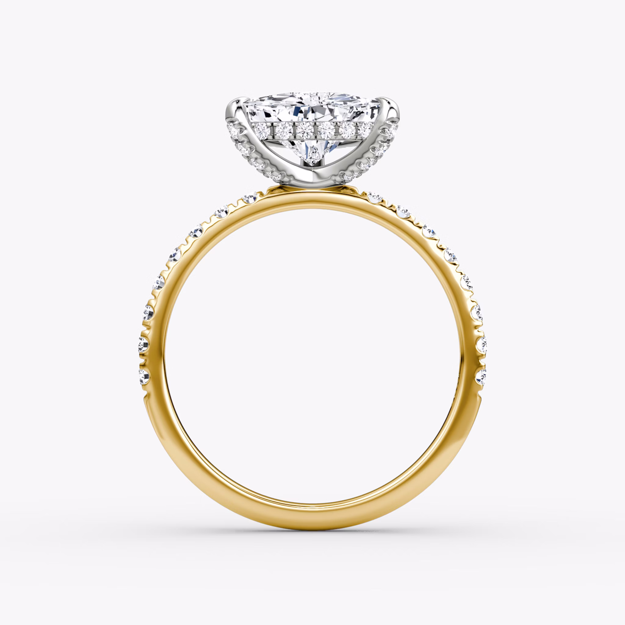 The Classic Hidden Halo | Trillion | 18k | Yellow Gold and Platinum | bandAccent: Pavé | bandWidth: large | prongStyle: Pavé | diamondOrientation: vertical | caratWeight: other