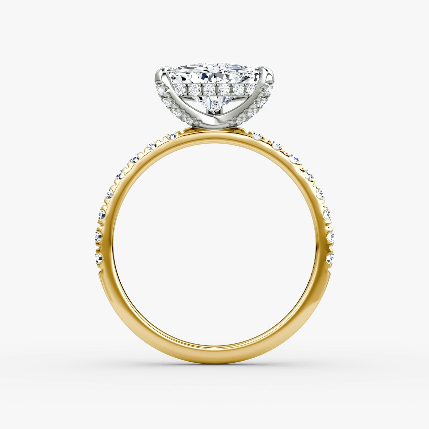 The Classic Hidden Halo | Trillion | 18k | Yellow Gold and Platinum | bandAccent: Pavé | bandWidth: large | prongStyle: Pavé | diamondOrientation: vertical | caratWeight: other