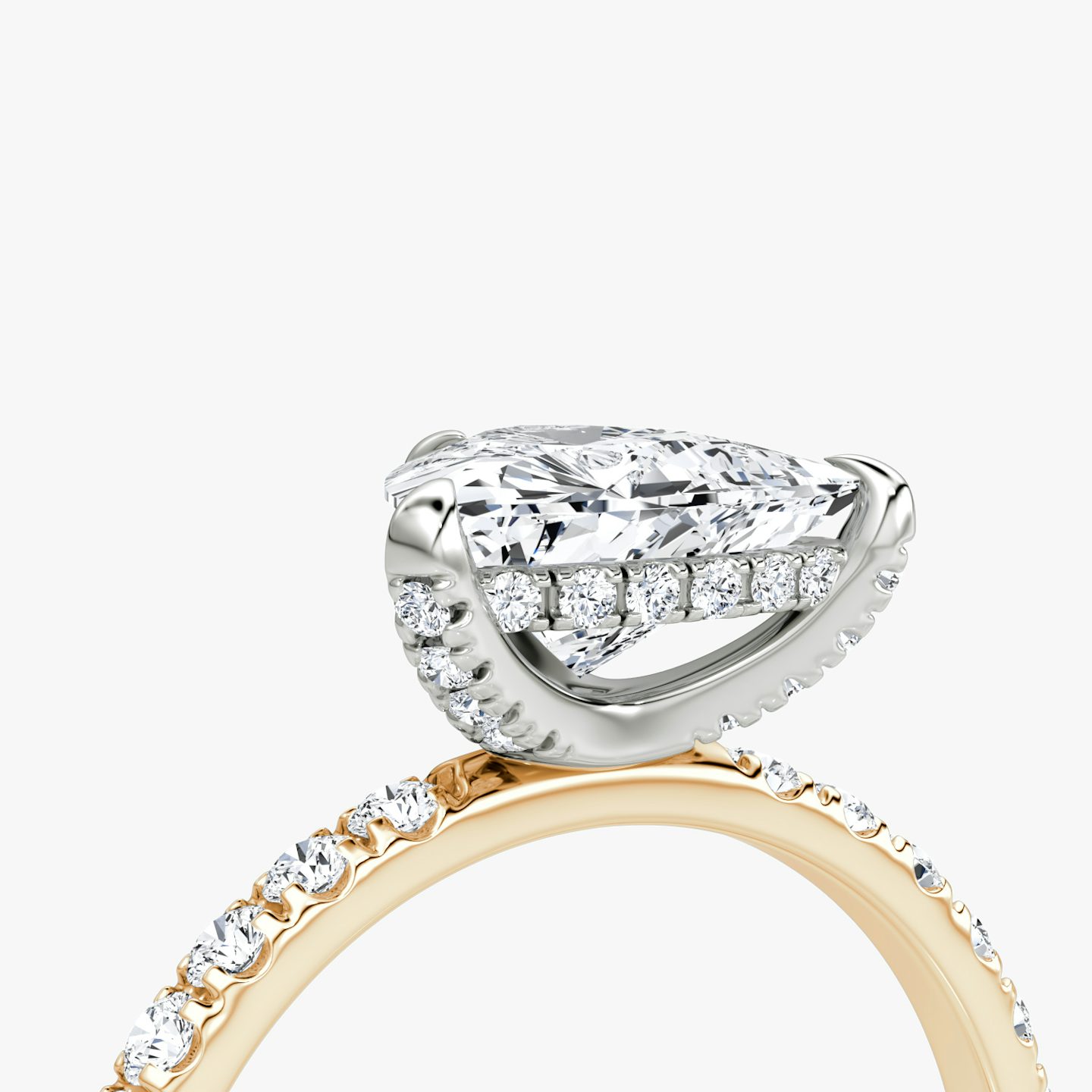 The Classic Hidden Halo | Trillion | 14k | Rose Gold and Platinum | bandAccent: Pavé | bandWidth: large | prongStyle: Pavé | diamondOrientation: vertical | caratWeight: other