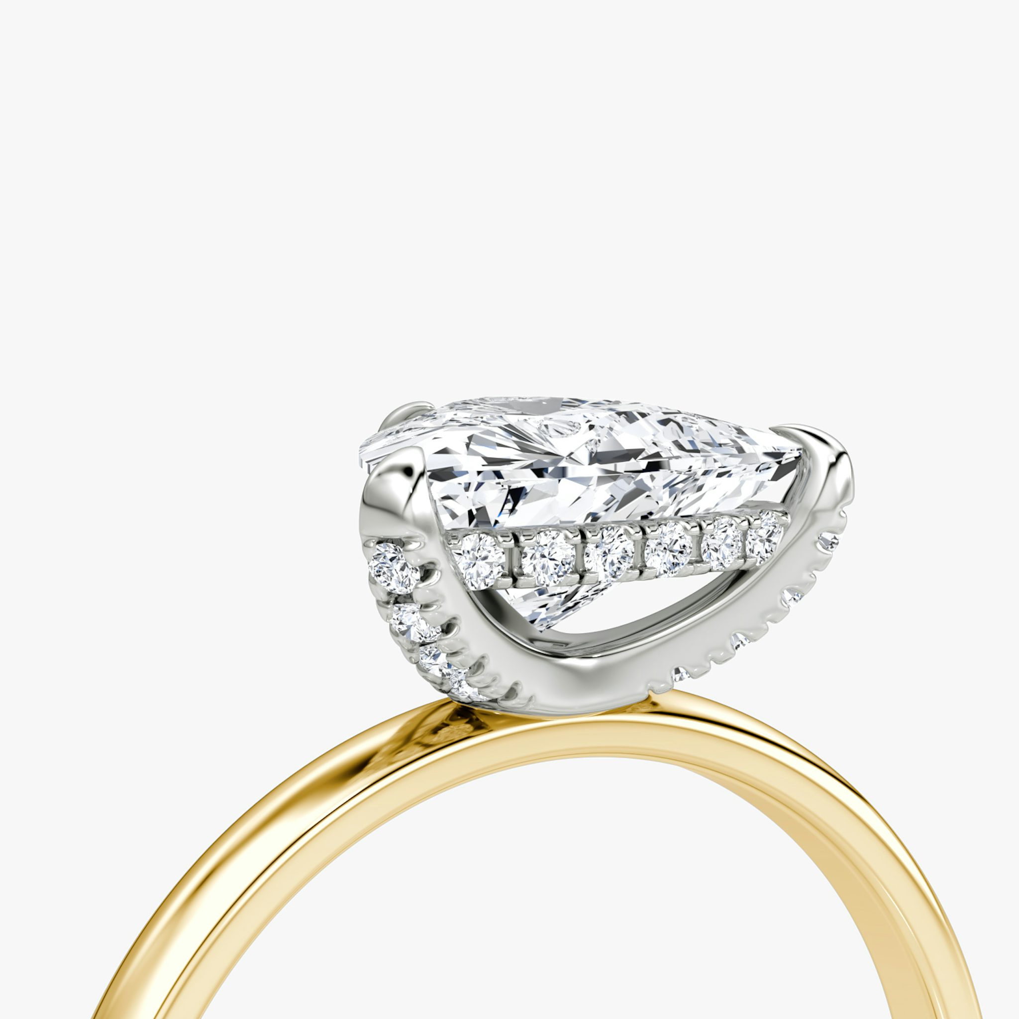 The Classic Hidden Halo | Trillion | 18k | Yellow Gold and Platinum | bandAccent: Plain | bandWidth: large | prongStyle: Pavé | diamondOrientation: vertical | caratWeight: other