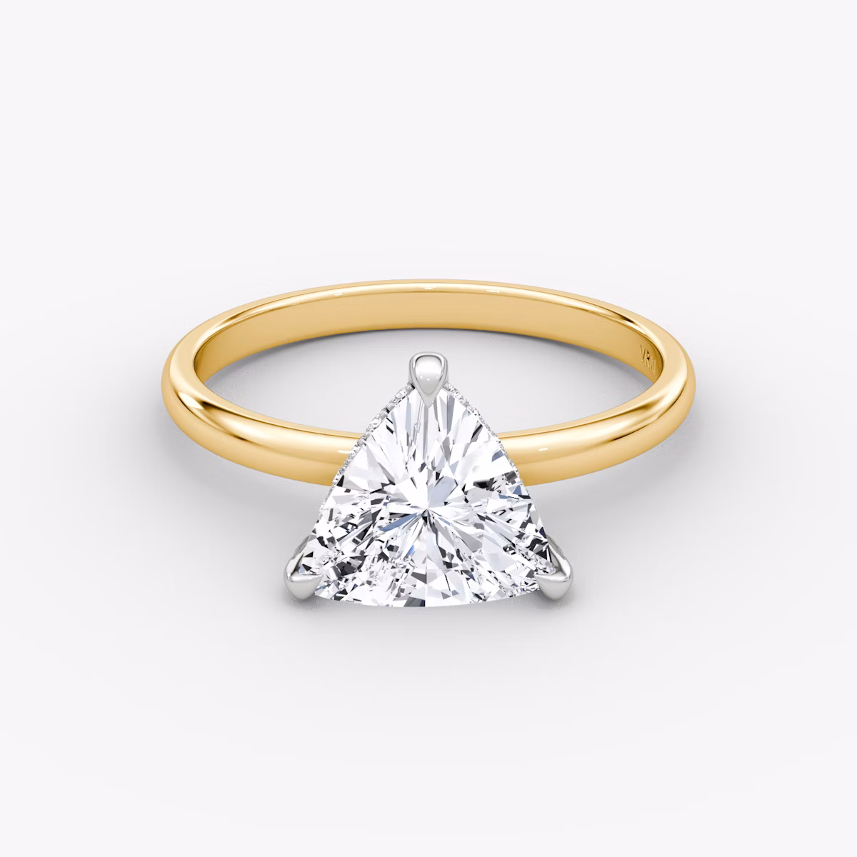 The Classic Hidden Halo | Trillion | 18k | Yellow Gold and Platinum | bandAccent: Plain | bandWidth: large | prongStyle: Pavé | diamondOrientation: vertical | caratWeight: other