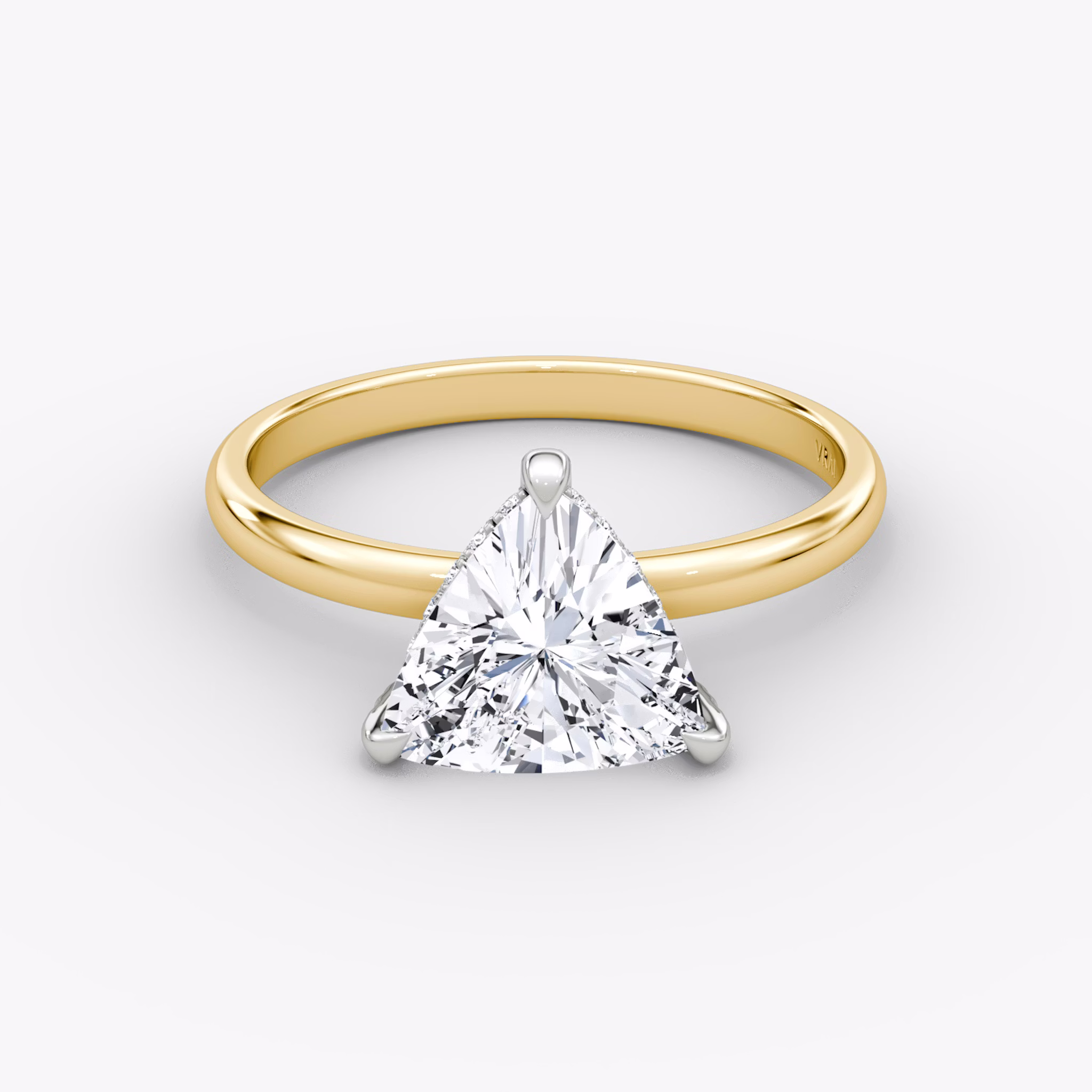 The Classic Hidden Halo | Trillion | 18k | Yellow Gold and Platinum | bandAccent: Plain | bandWidth: large | prongStyle: Pavé | diamondOrientation: vertical | caratWeight: other