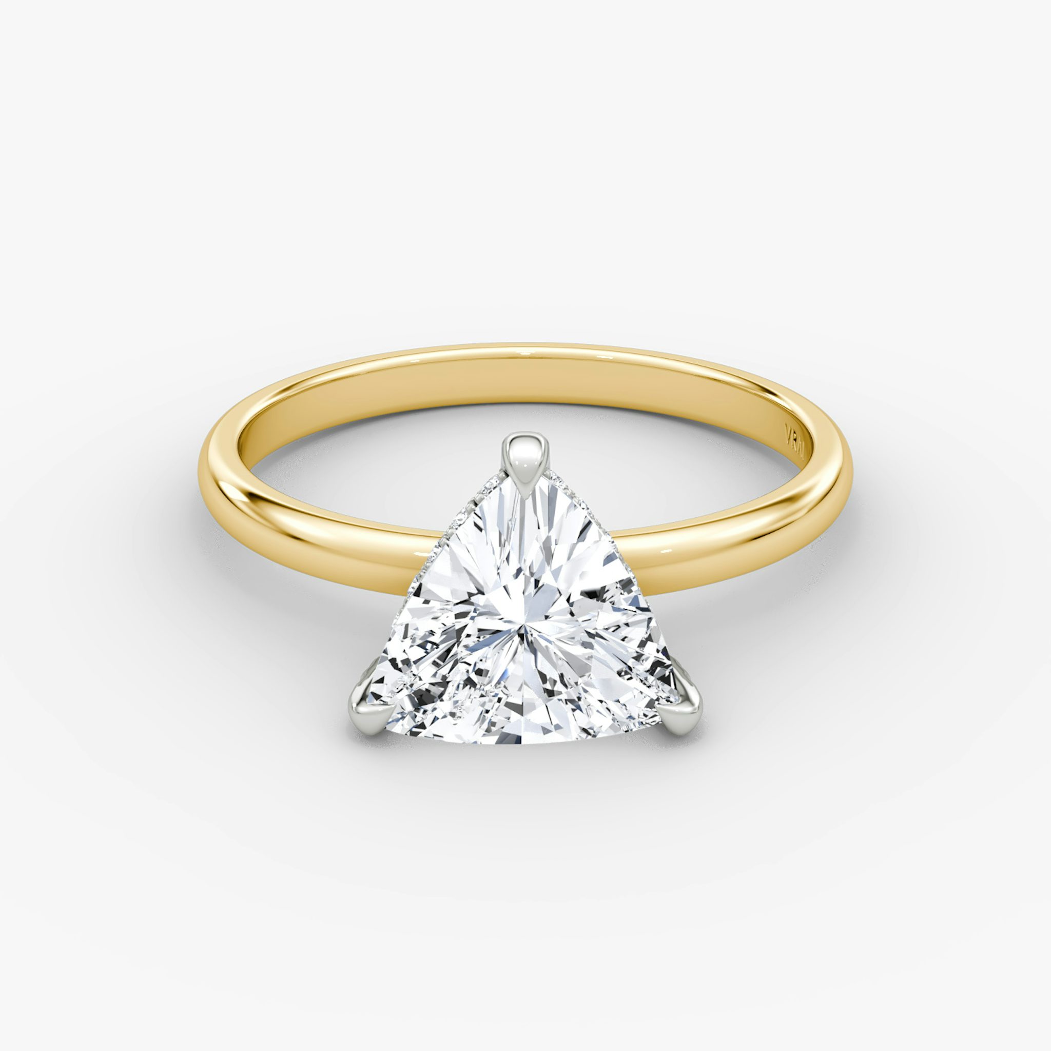 The Classic Hidden Halo | Trillion | 18k | Yellow Gold and Platinum | bandAccent: Plain | bandWidth: large | prongStyle: Pavé | diamondOrientation: vertical | caratWeight: other