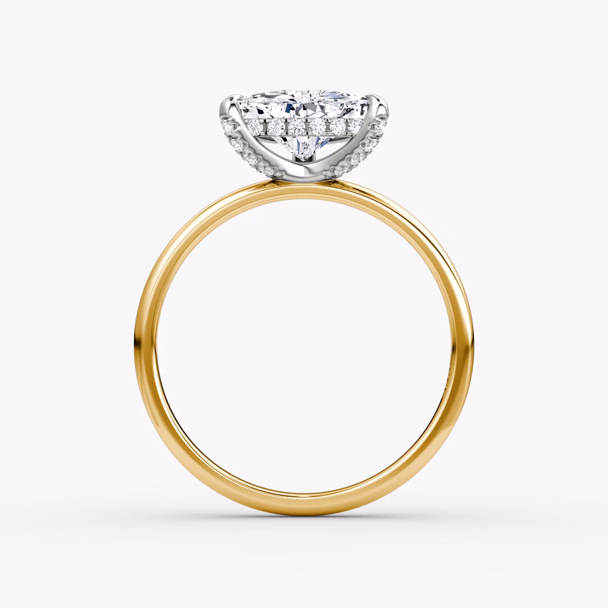 The Classic Hidden Halo | Trillion | 18k | Yellow Gold and Platinum | bandAccent: Plain | bandWidth: large | prongStyle: Pavé | diamondOrientation: vertical | caratWeight: other