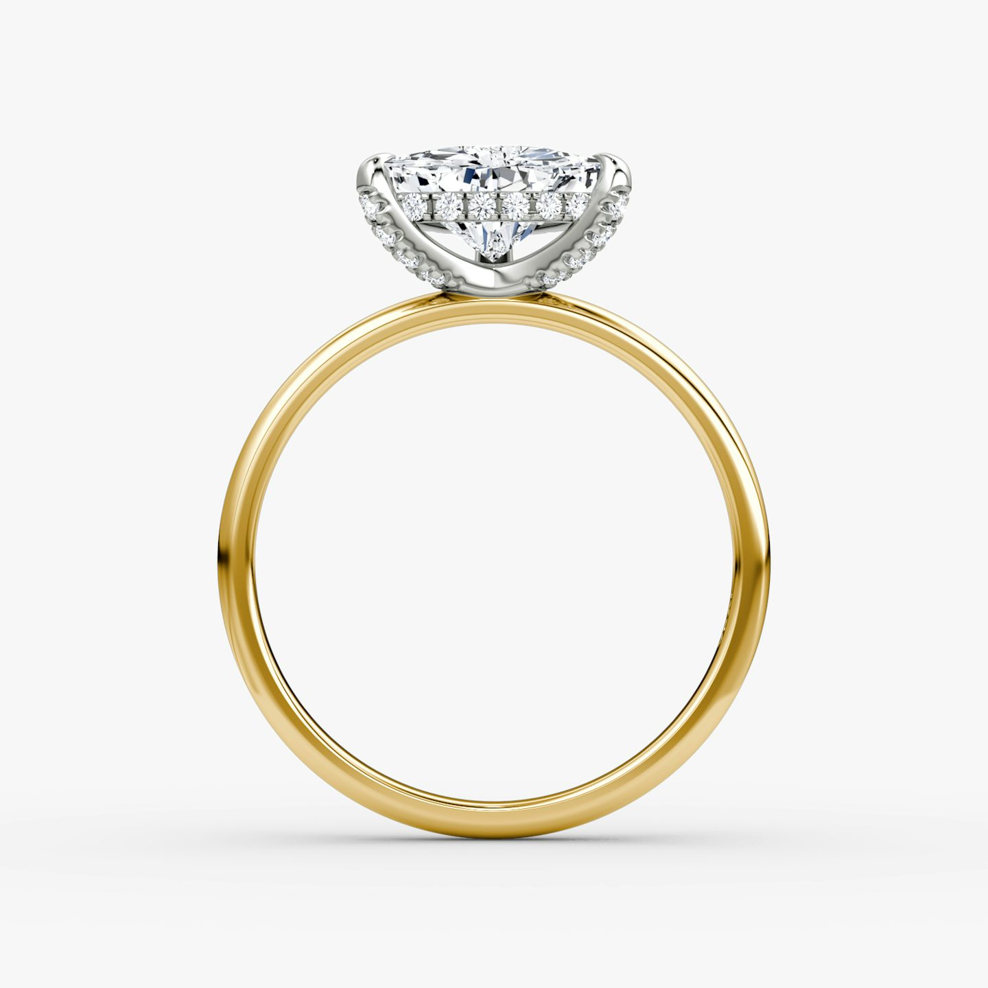 The Classic Hidden Halo | Trillion | 18k | Yellow Gold and Platinum | bandAccent: Plain | bandWidth: large | prongStyle: Pavé | diamondOrientation: vertical | caratWeight: other