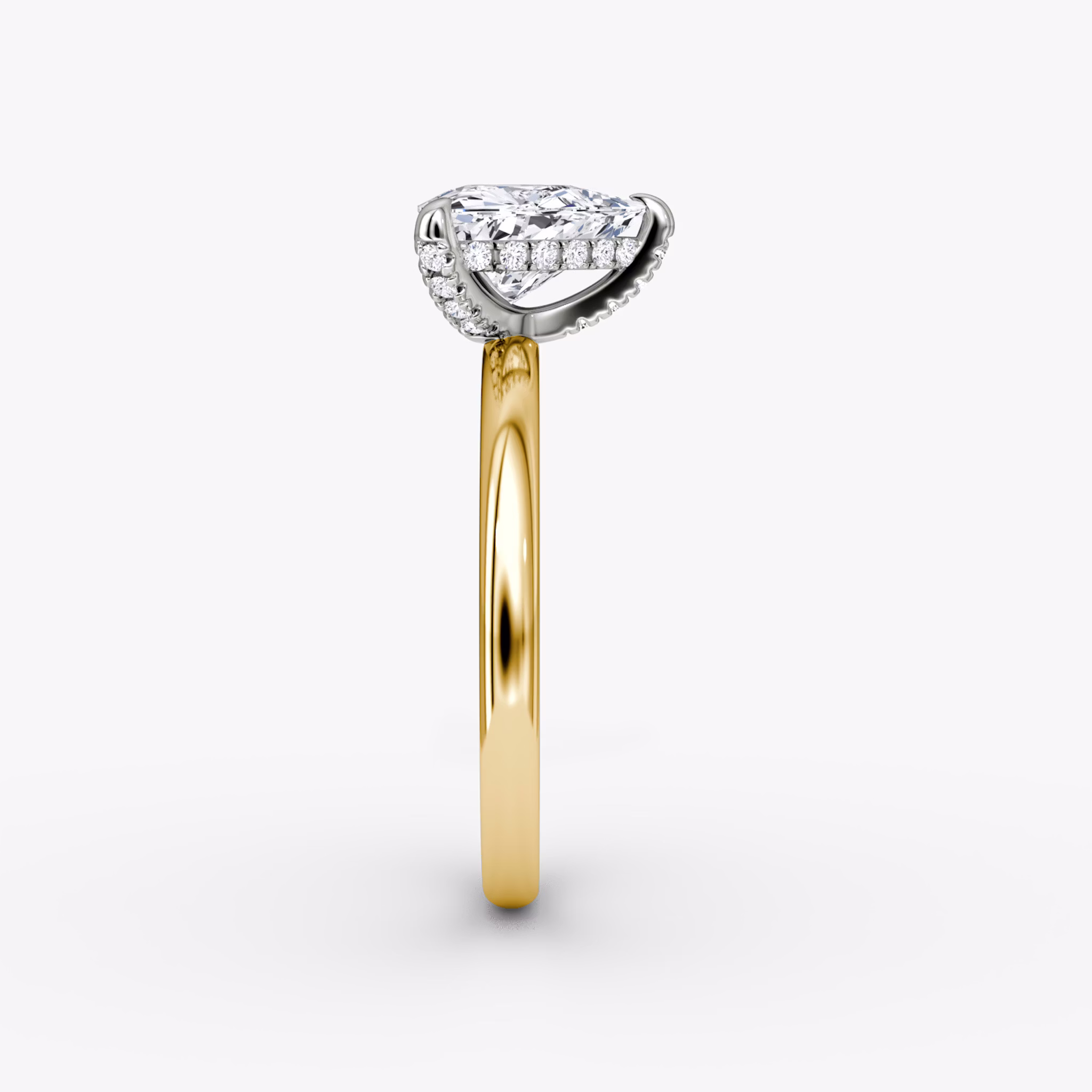 The Classic Hidden Halo | Trillion | 18k | Yellow Gold and Platinum | bandAccent: Plain | bandWidth: large | prongStyle: Pavé | diamondOrientation: vertical | caratWeight: other