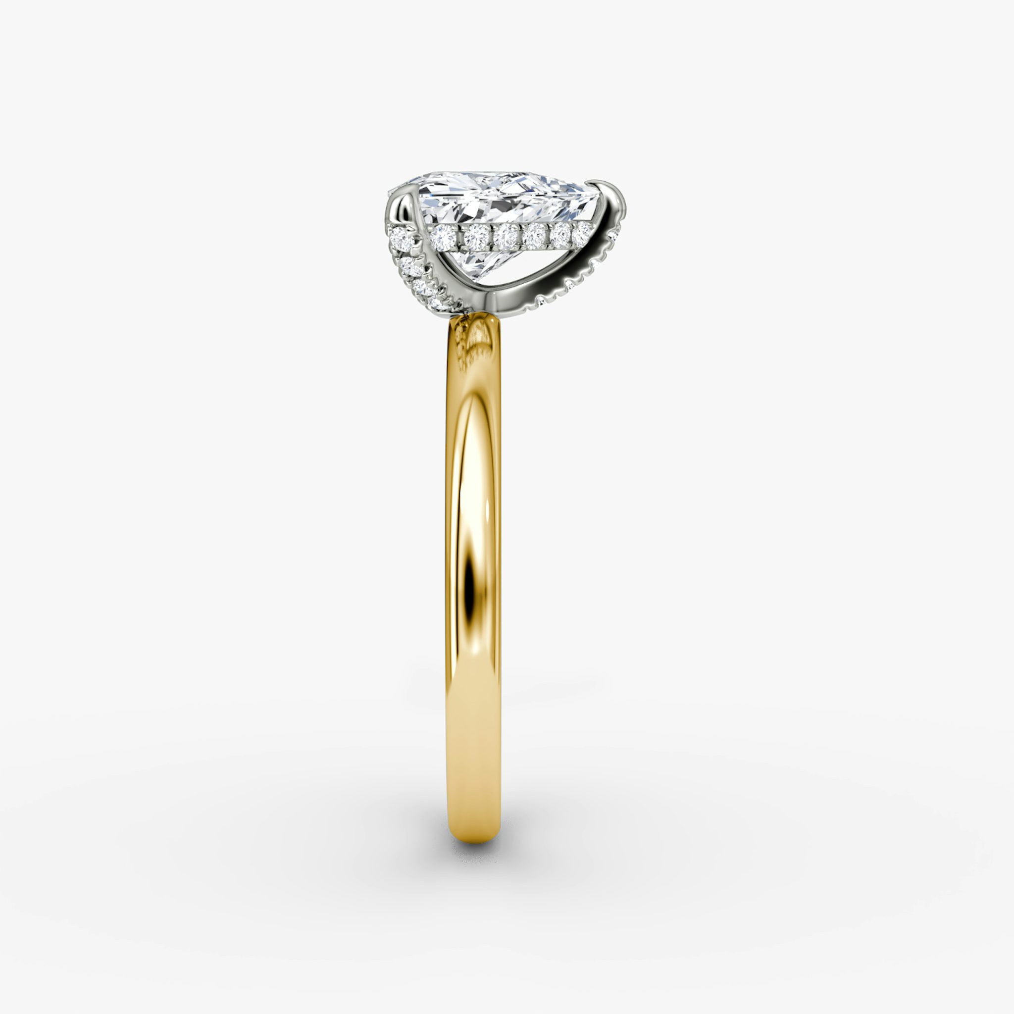 The Classic Hidden Halo | Trillion | 18k | Yellow Gold and Platinum | bandAccent: Plain | bandWidth: large | prongStyle: Pavé | diamondOrientation: vertical | caratWeight: other