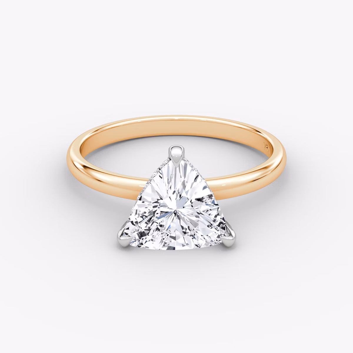 The Classic Hidden Halo | Trillion | 14k | Rose Gold and Platinum | bandAccent: Plain | bandWidth: large | prongStyle: Pavé | diamondOrientation: vertical | caratWeight: other