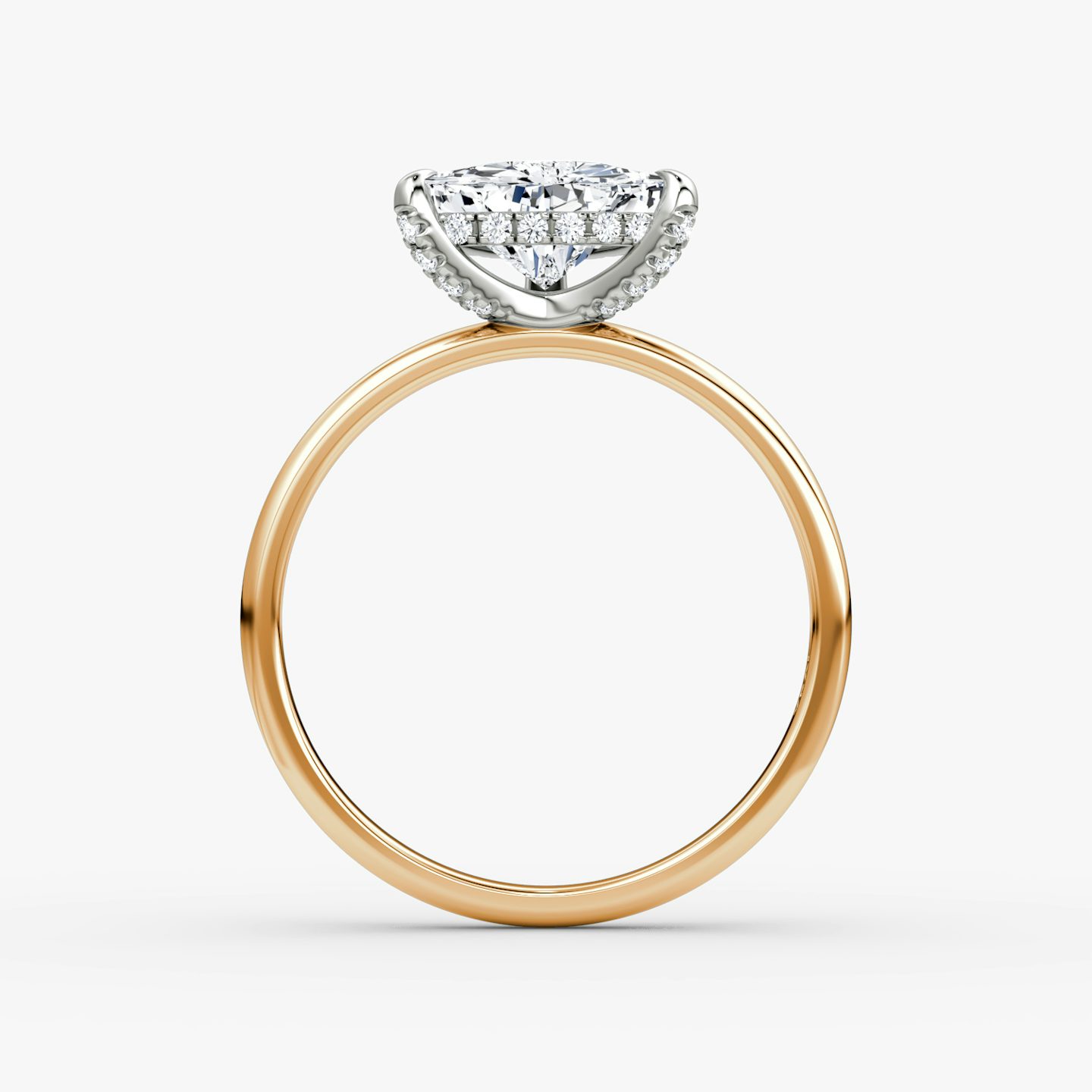 The Classic Hidden Halo | Trillion | 14k | Rose Gold and Platinum | bandAccent: Plain | bandWidth: large | prongStyle: Pavé | diamondOrientation: vertical | caratWeight: other