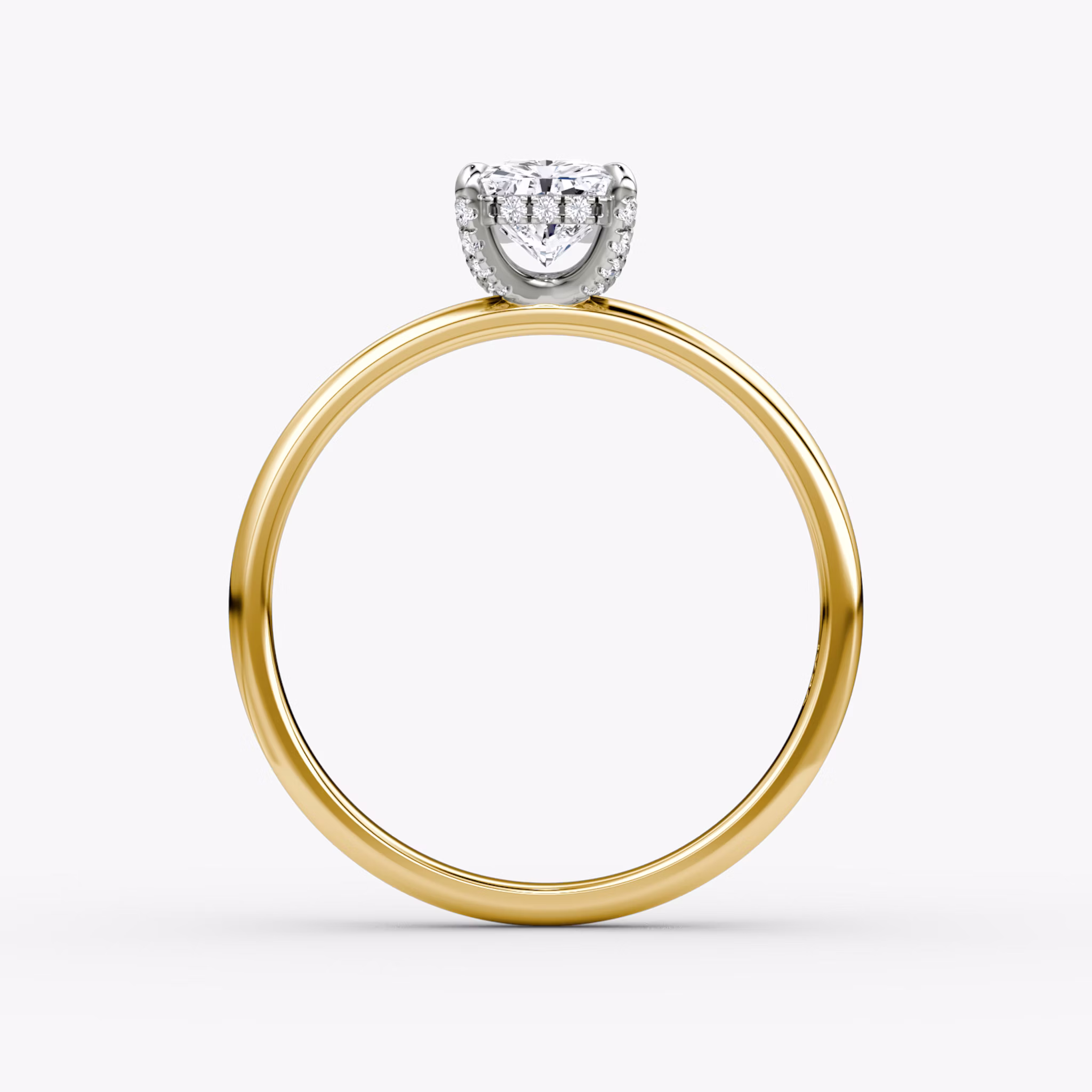 The Classic Hidden Halo | Radiant | 18k | Yellow Gold and Platinum | bandAccent: Plain | bandWidth: large | prongStyle: Pavé | diamondOrientation: vertical | caratWeight: other