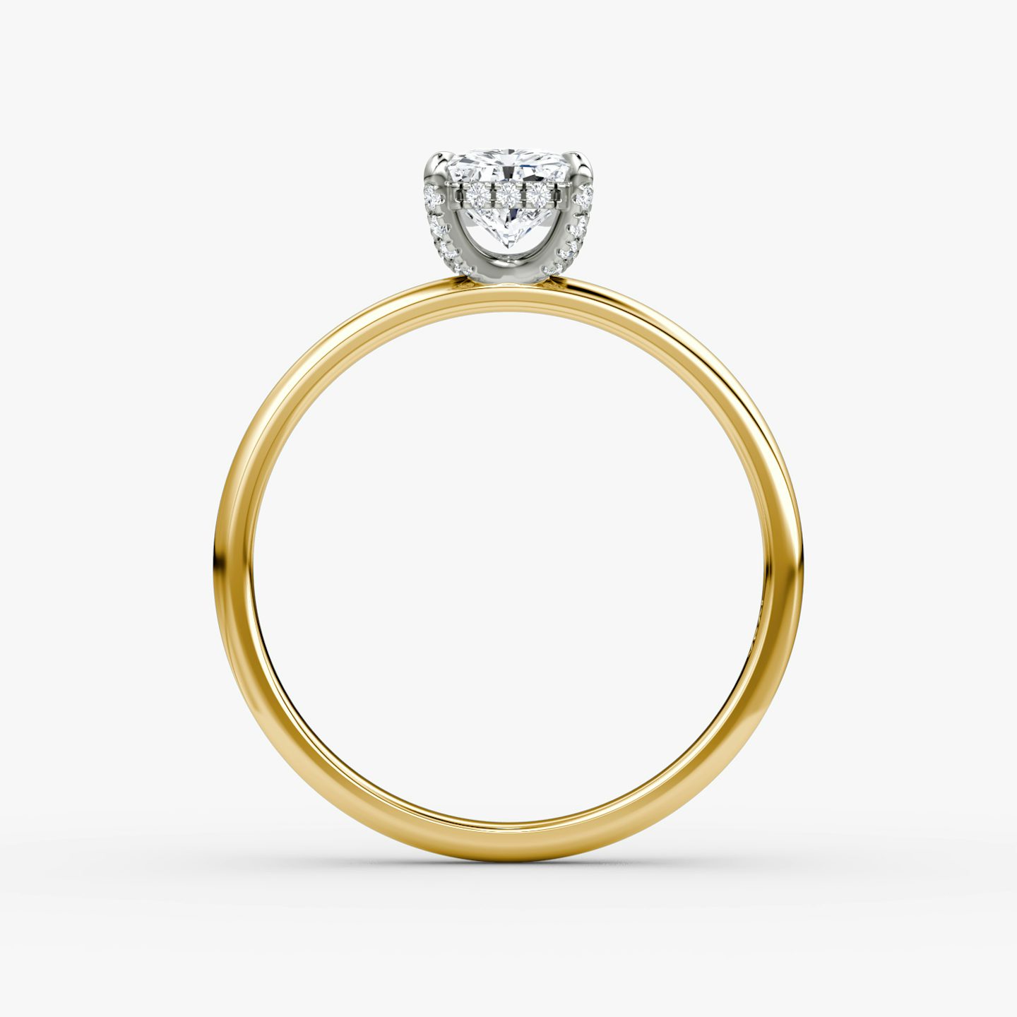 The Classic Hidden Halo | Radiant | 18k | Yellow Gold and Platinum | bandAccent: Plain | bandWidth: large | prongStyle: Pavé | diamondOrientation: vertical | caratWeight: other