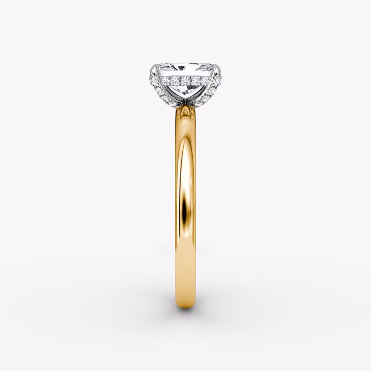 The Classic Hidden Halo | Radiant | 18k | Yellow Gold and Platinum | bandAccent: Plain | bandWidth: large | prongStyle: Pavé | diamondOrientation: vertical | caratWeight: other