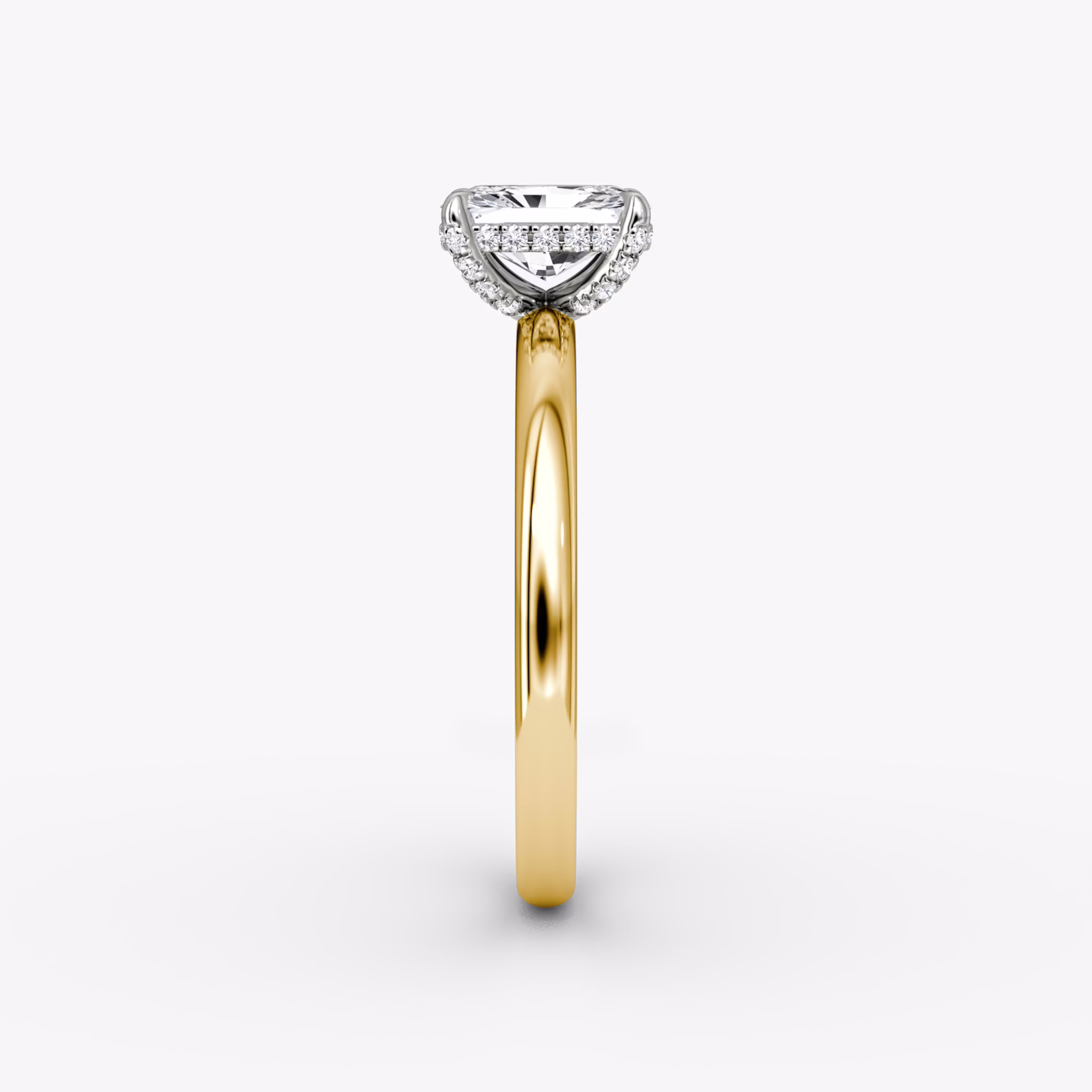 The Classic Hidden Halo | Radiant | 18k | Yellow Gold and Platinum | bandAccent: Plain | bandWidth: large | prongStyle: Pavé | diamondOrientation: vertical | caratWeight: other