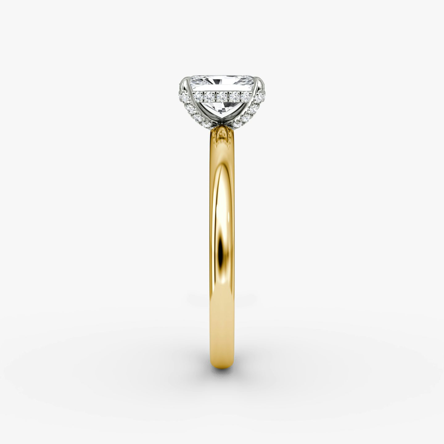 The Classic Hidden Halo | Radiant | 18k | Yellow Gold and Platinum | bandAccent: Plain | bandWidth: large | prongStyle: Pavé | diamondOrientation: vertical | caratWeight: other