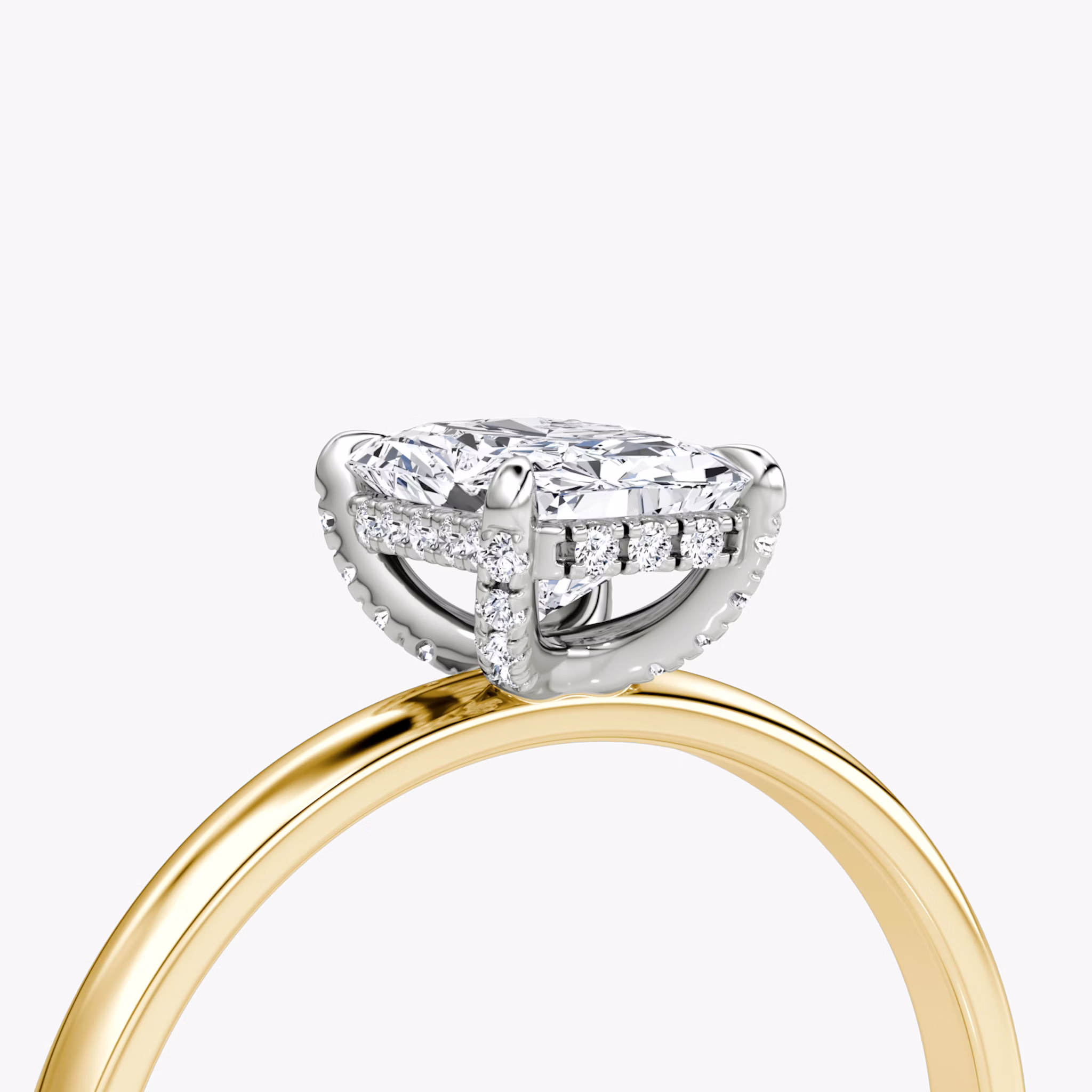 The Classic Hidden Halo | Radiant | 18k | Yellow Gold and Platinum | bandAccent: Plain | bandWidth: large | prongStyle: Pavé | diamondOrientation: vertical | caratWeight: other