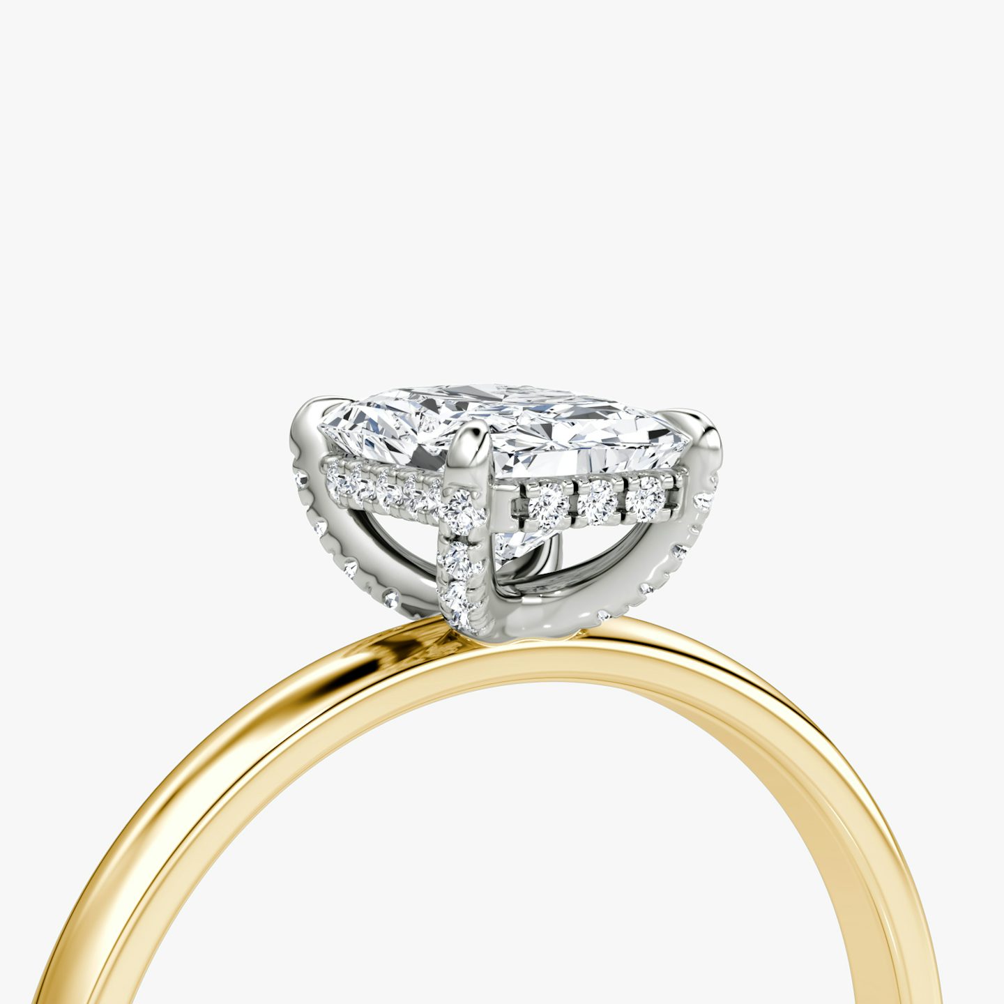 The Classic Hidden Halo | Radiant | 18k | Yellow Gold and Platinum | bandAccent: Plain | bandWidth: large | prongStyle: Pavé | diamondOrientation: vertical | caratWeight: other