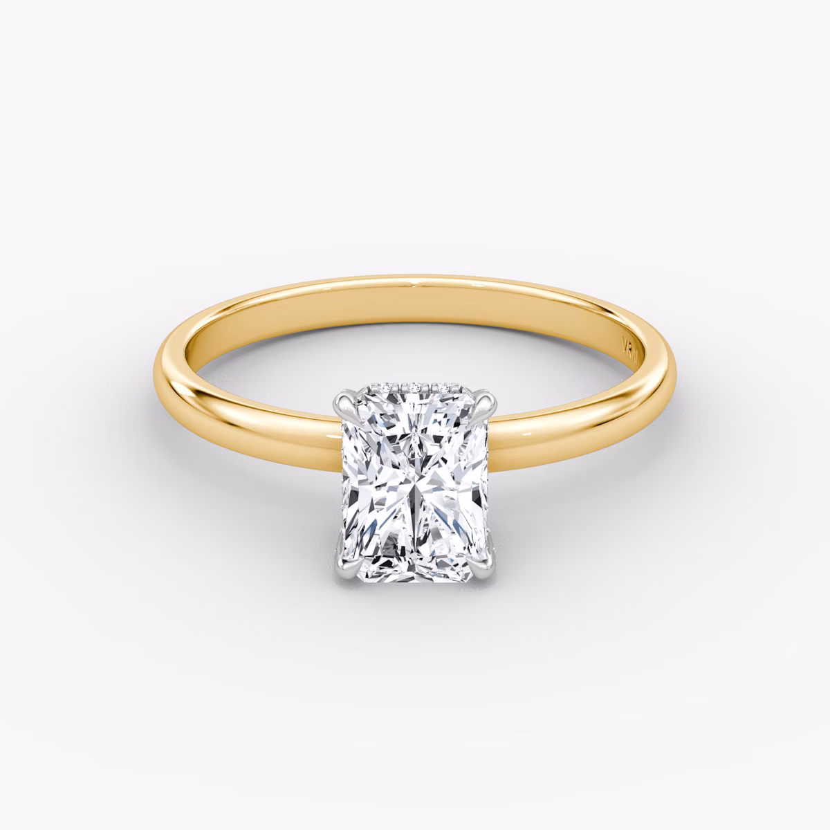 The Classic Hidden Halo | Radiant | 18k | Yellow Gold and Platinum | bandAccent: Plain | bandWidth: large | prongStyle: Pavé | diamondOrientation: vertical | caratWeight: other
