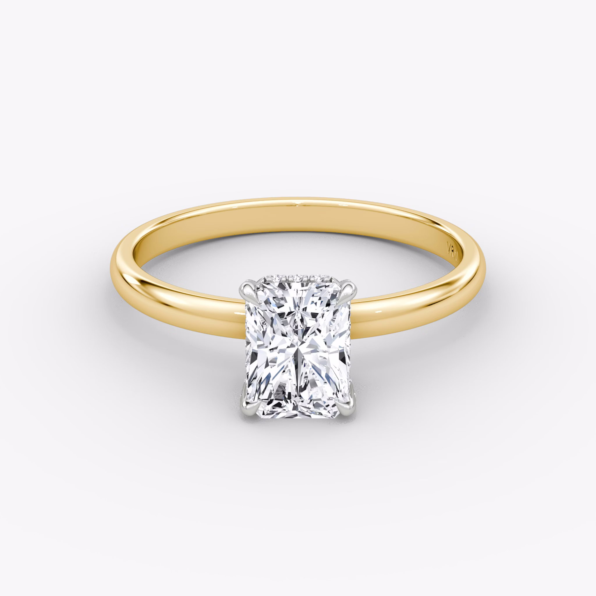 The Classic Hidden Halo | Radiant | 18k | Yellow Gold and Platinum | bandAccent: Plain | bandWidth: large | prongStyle: Pavé | diamondOrientation: vertical | caratWeight: other